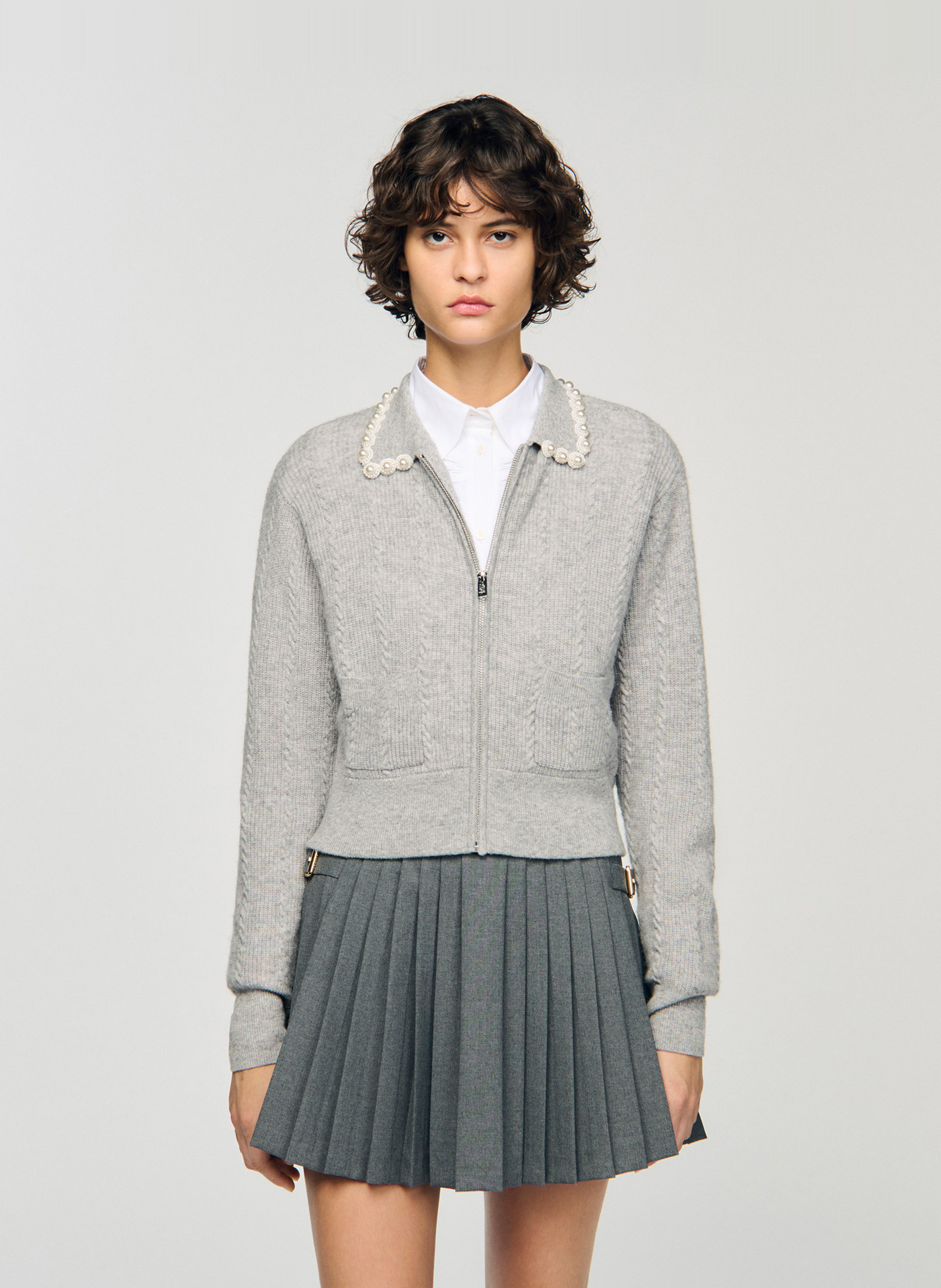 Gilet col classique en laine mélangée SANDRO Gris