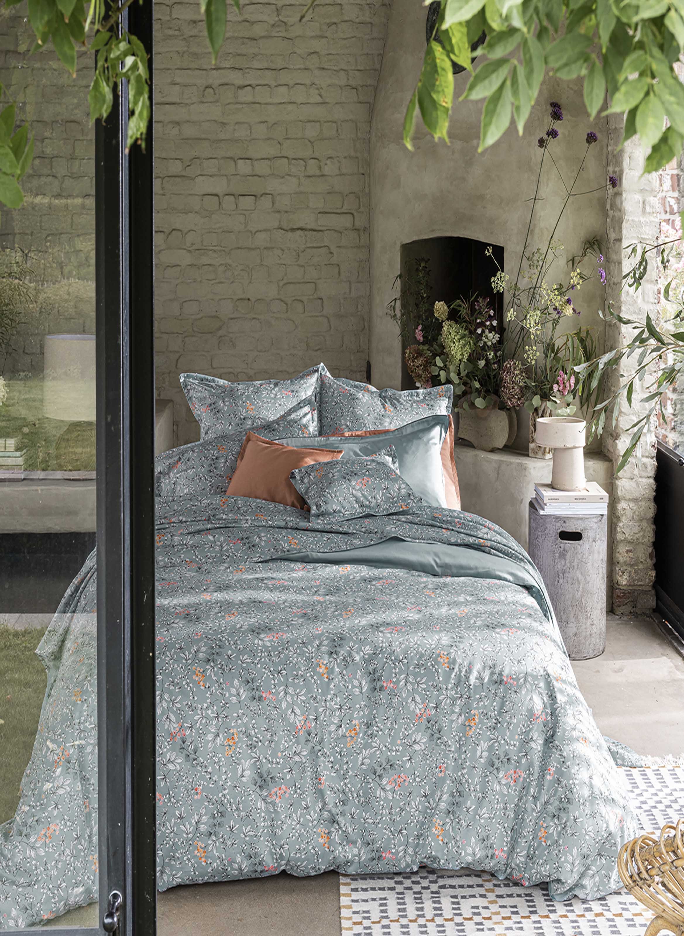 Housse de couette imprimée en satin de coton bio, cueillette ALEXANDRE TURPAULT Bleu