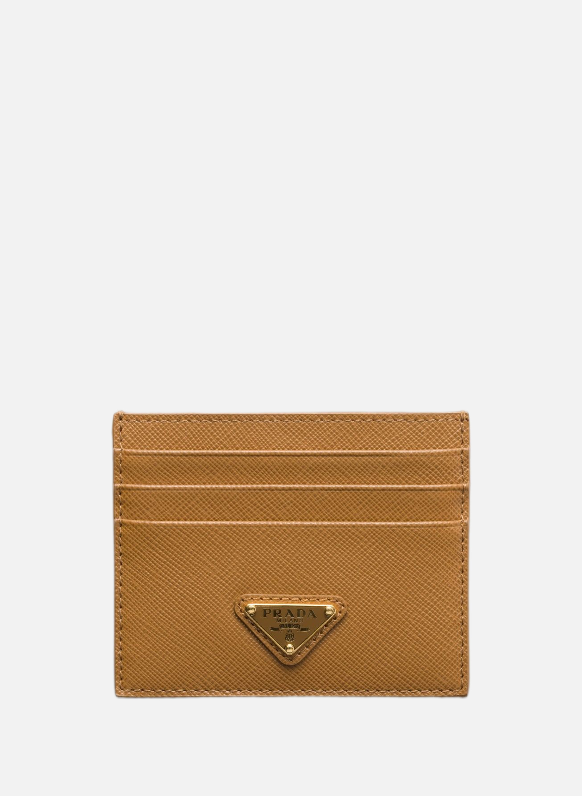 Porte-cartes en cuir saffiano PRADA Marron