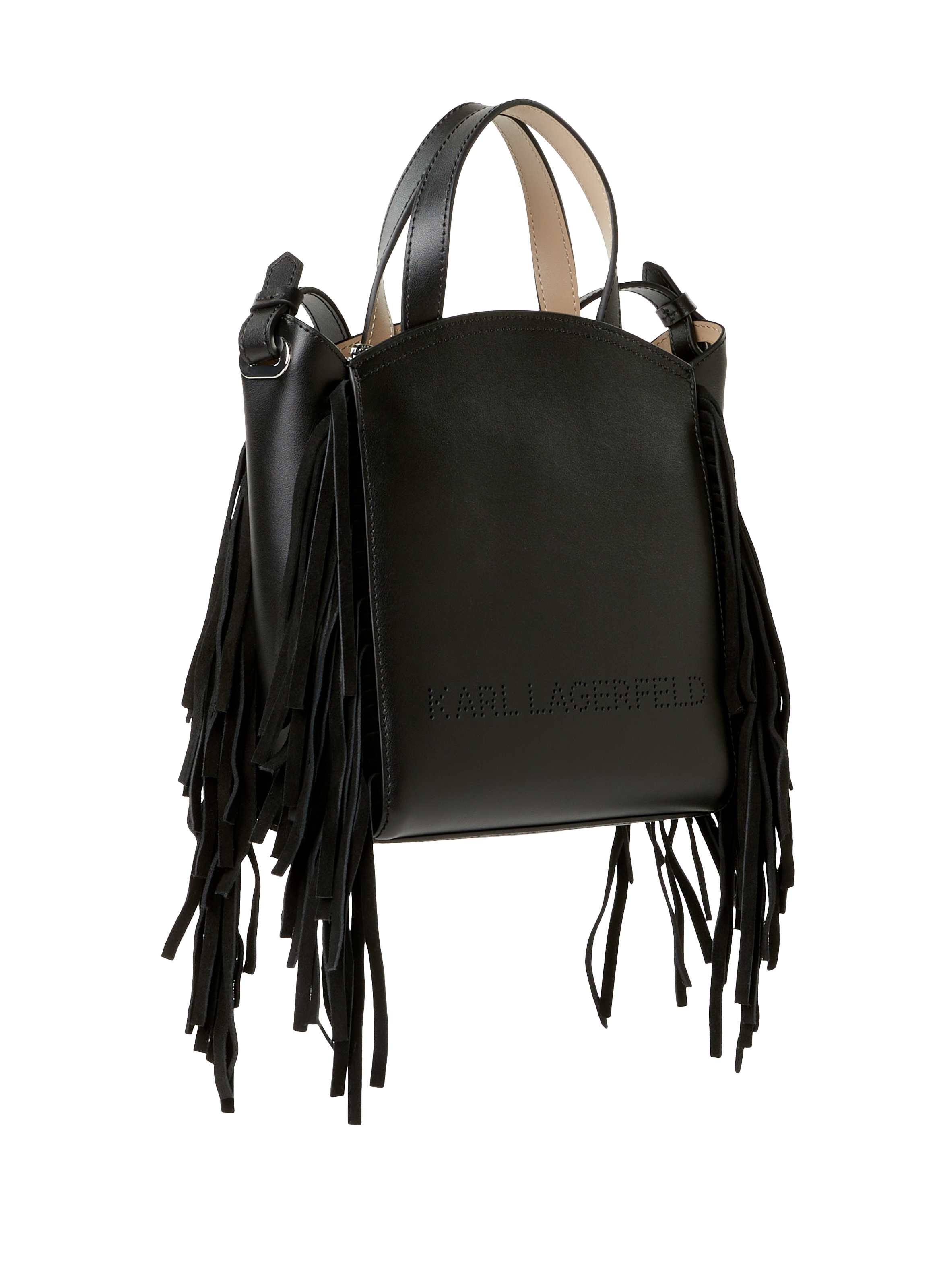 Sac épaule à franges en cuir KARL LAGERFELD Noir