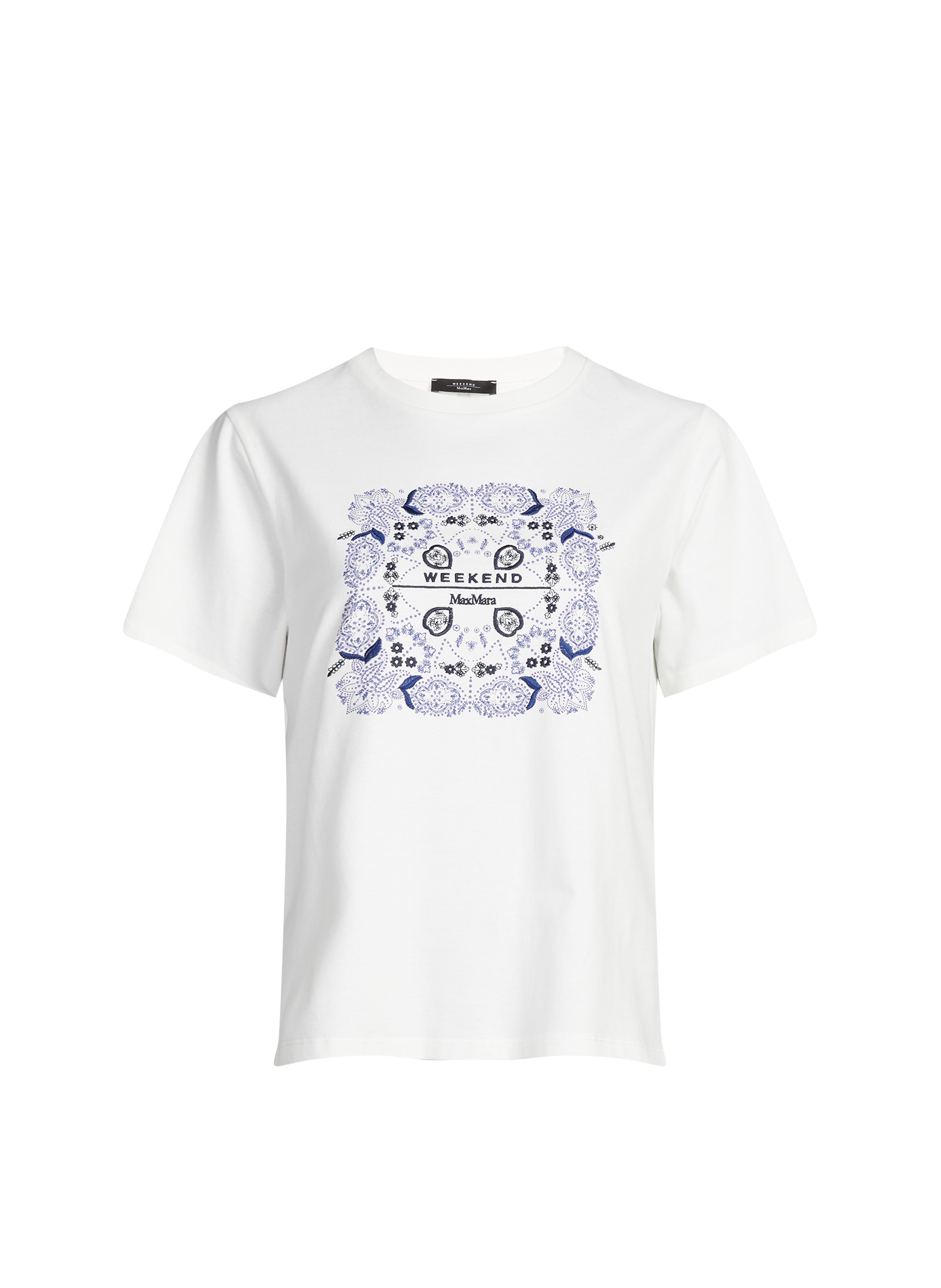 T-shirt brodé à col rond en coton WEEK END Blanc