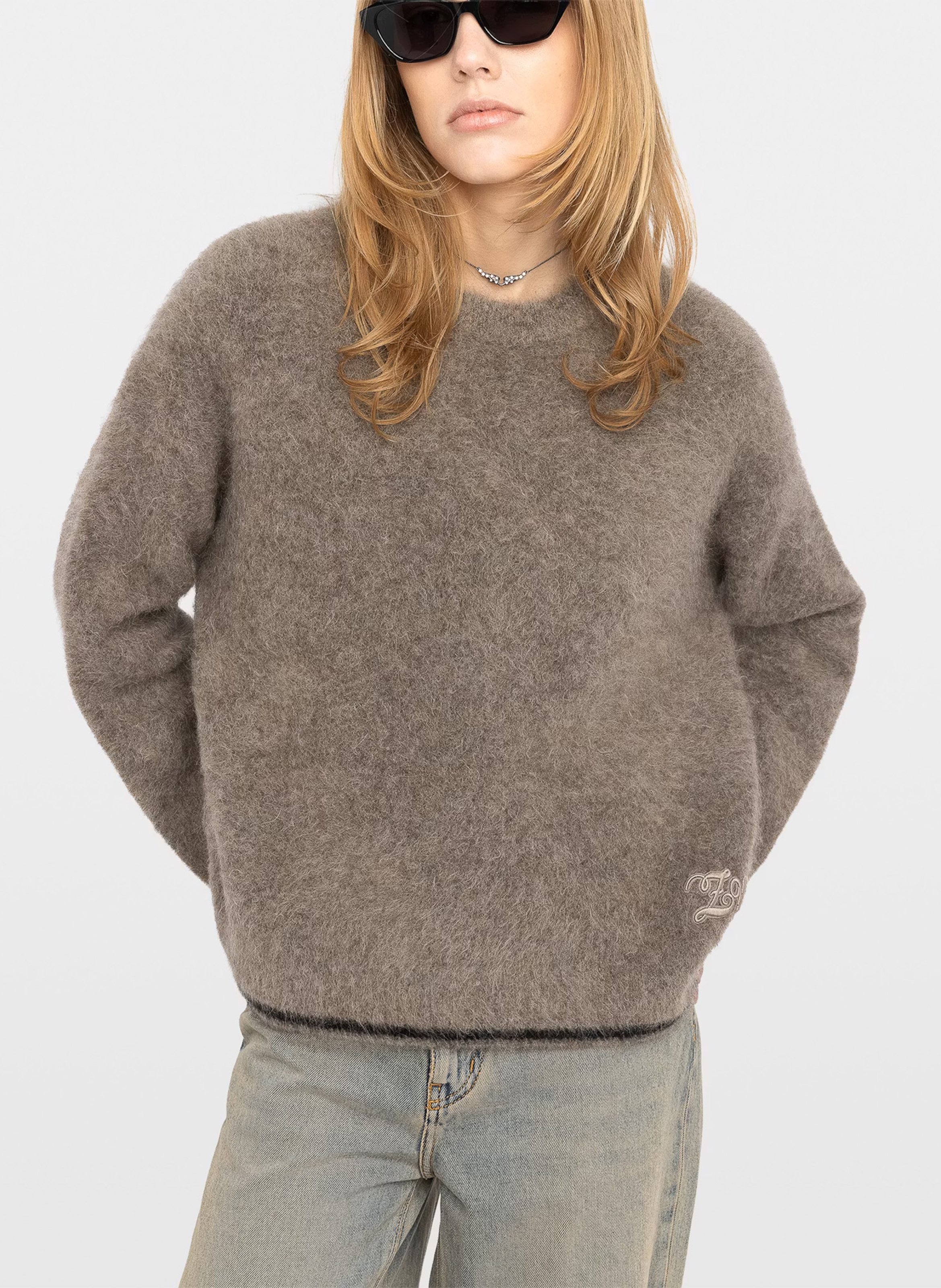 Pull droit col rond en mohair mélangé markuz ZADIG&VOLTAIRE Beige
