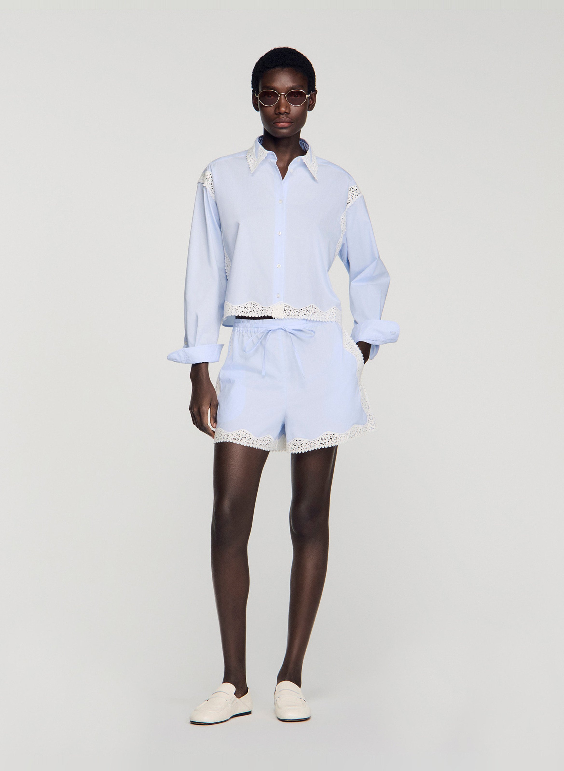 Chemise droite col classique en coton SANDRO Bleu