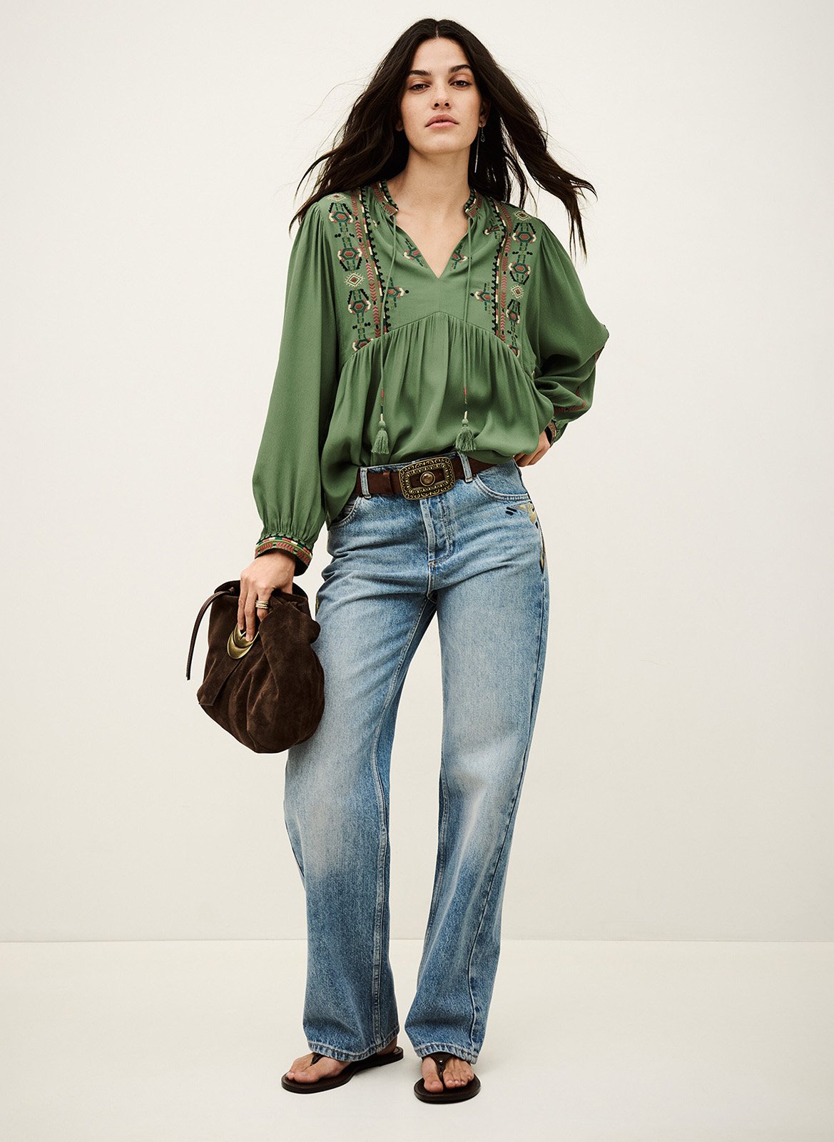 Blouse ample brodée tilt BA&SH Vert