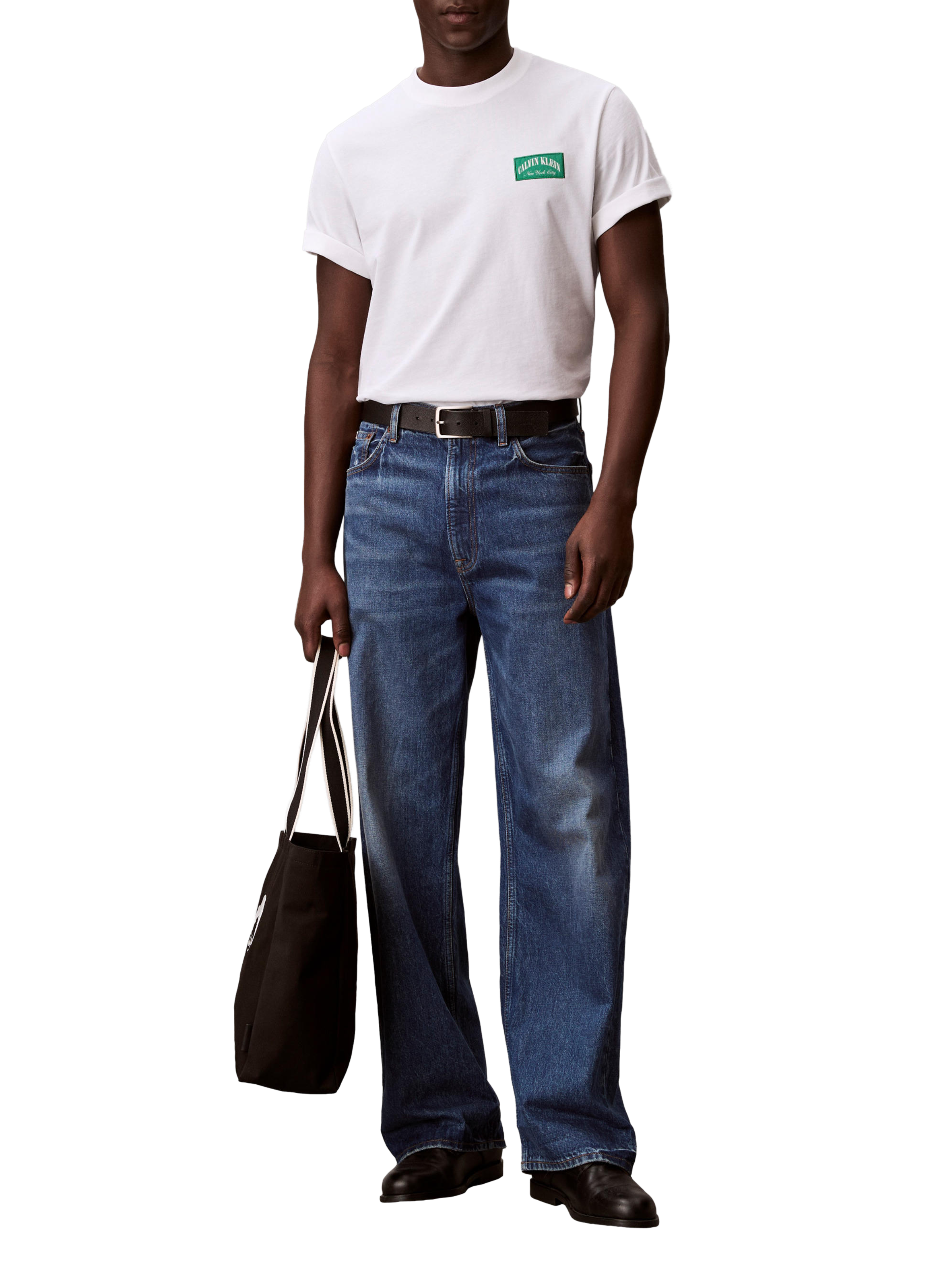 T-shirt droite à logo en coton CALVIN KLEIN Blanc