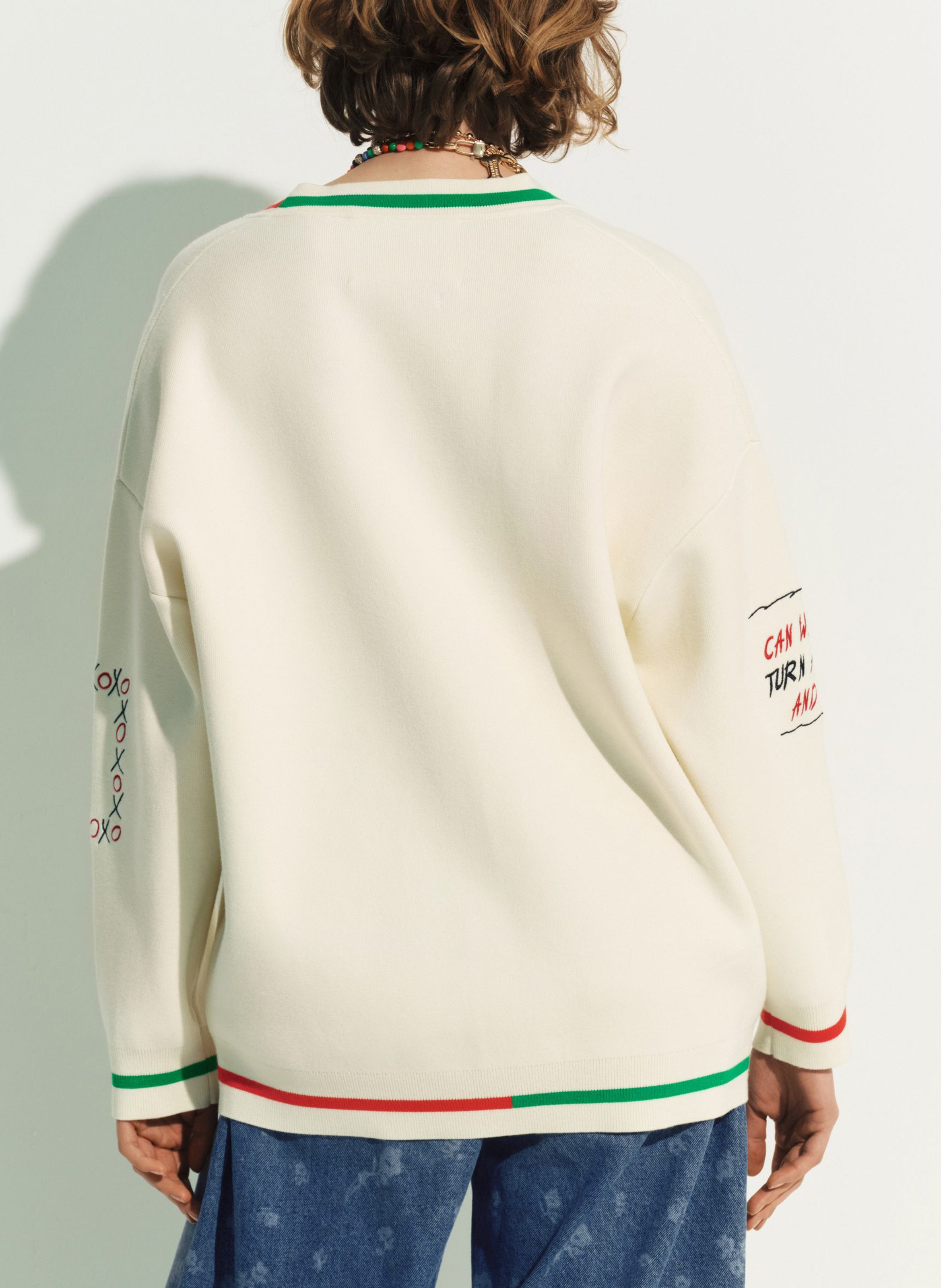 Gilet col v brodé jaseball ESSENTIEL ANTWERP Blanc