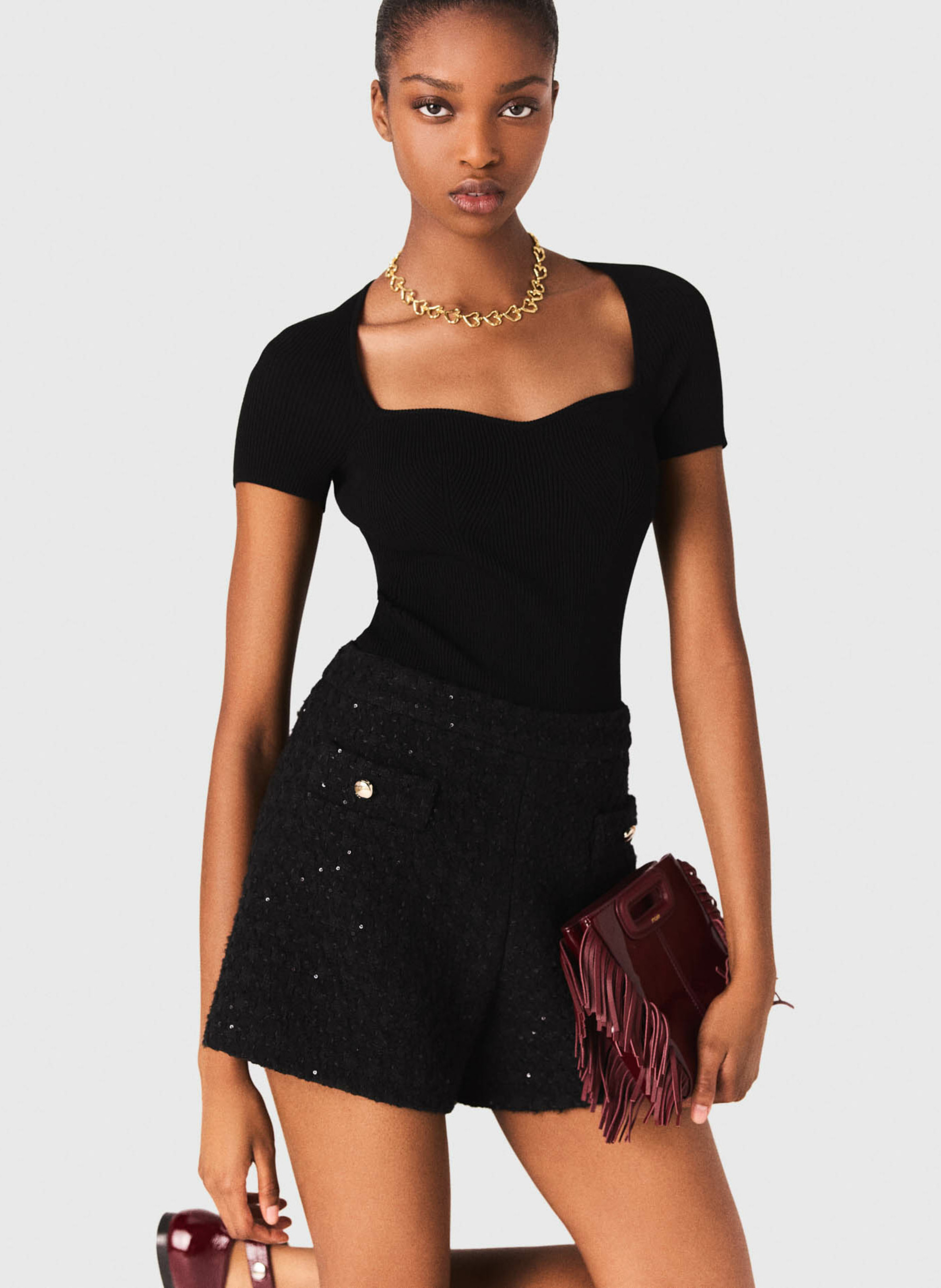 Top moulant en maille MAJE Noir