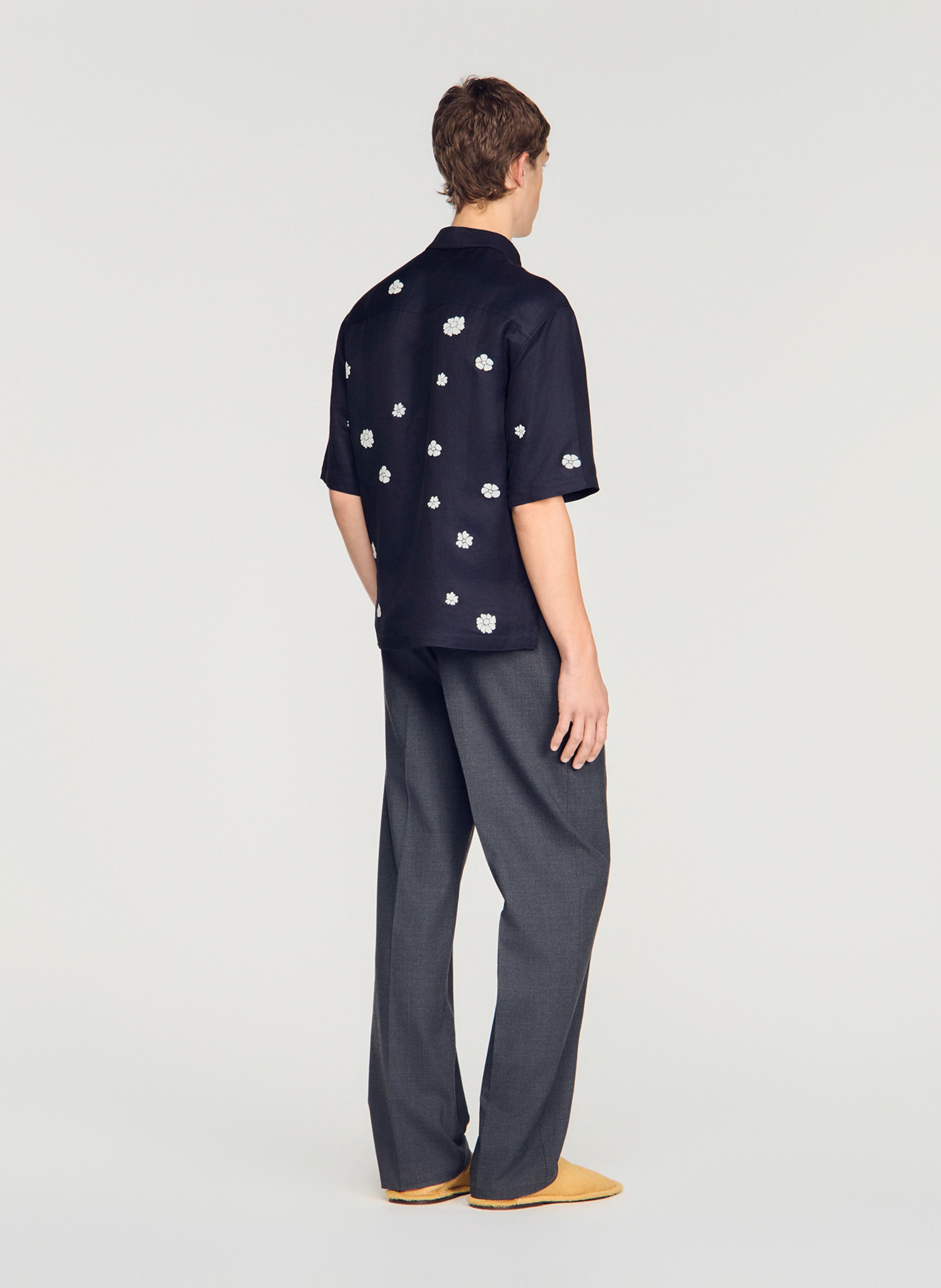 Chemise droite boutonnée à motif fleuri SANDRO Bleu