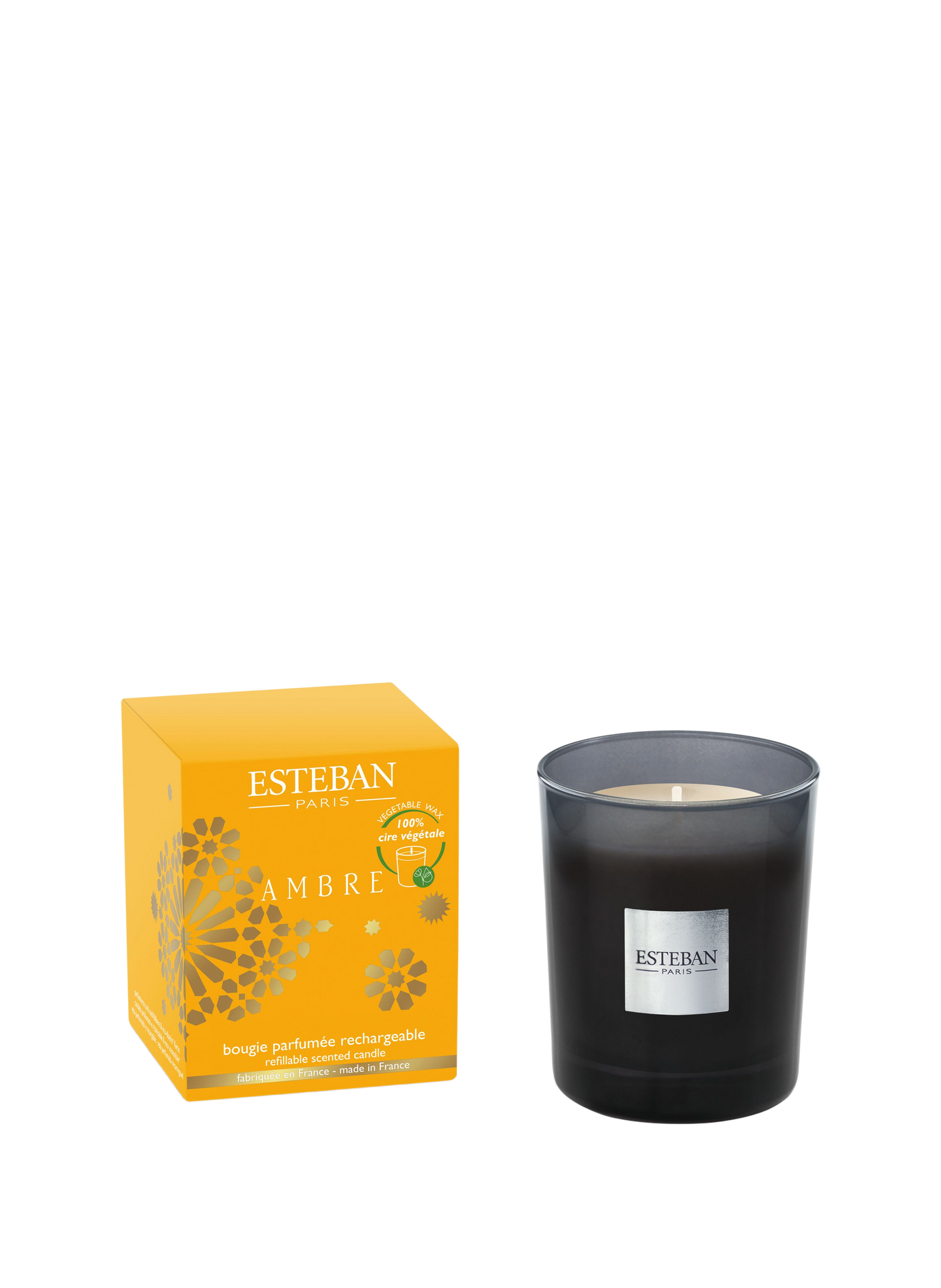 Bougie parfumée rechargeable Ambre 180 g ESTEBAN Jaune