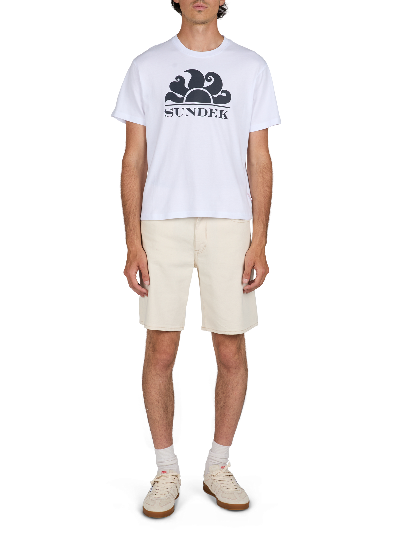 Rundhalsausschnitt T-Shirt aus Baumwolle SUNDEK Weiss