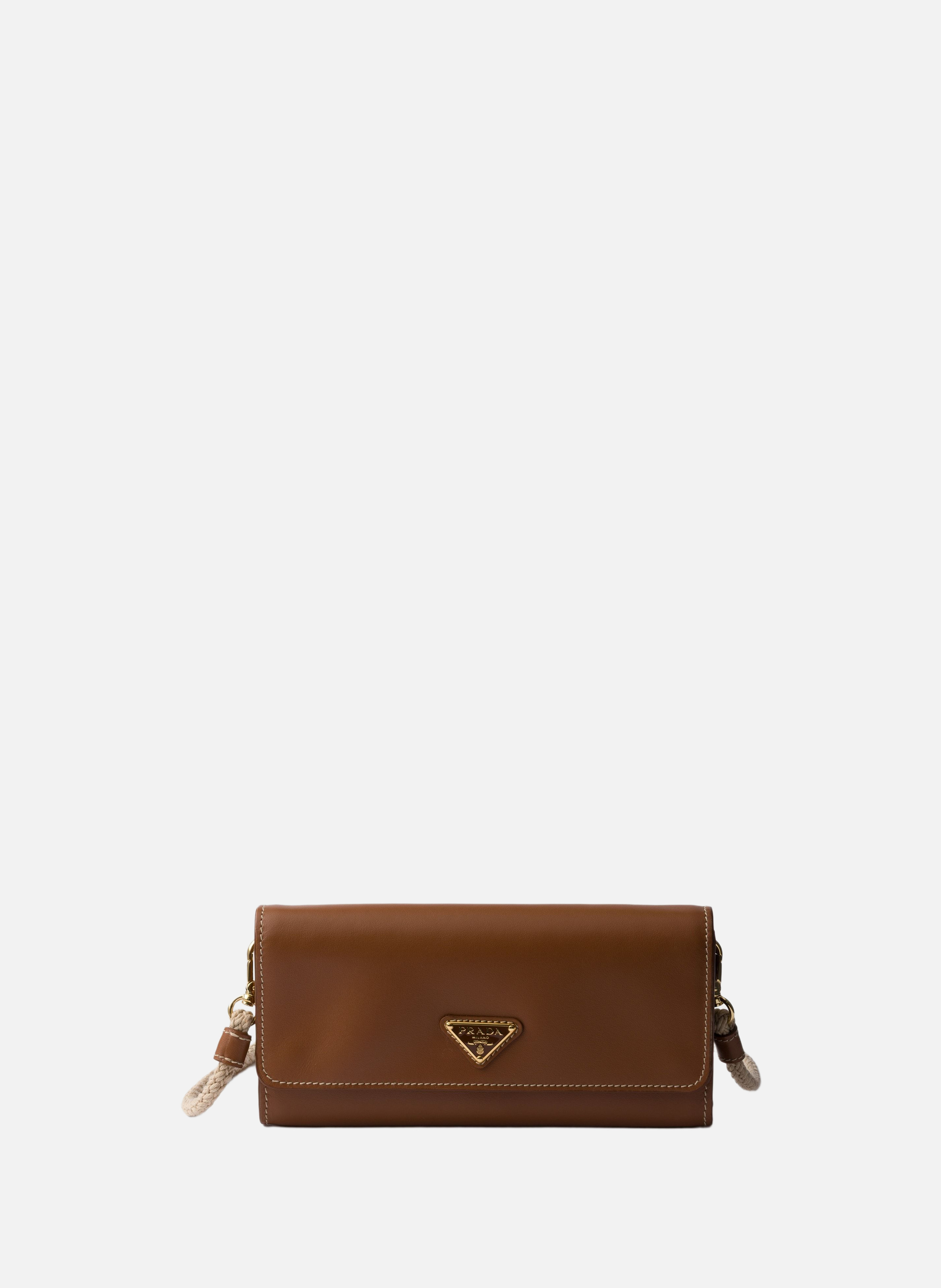 Porte-monnaie en cuir avec bandoulière PRADA Marron