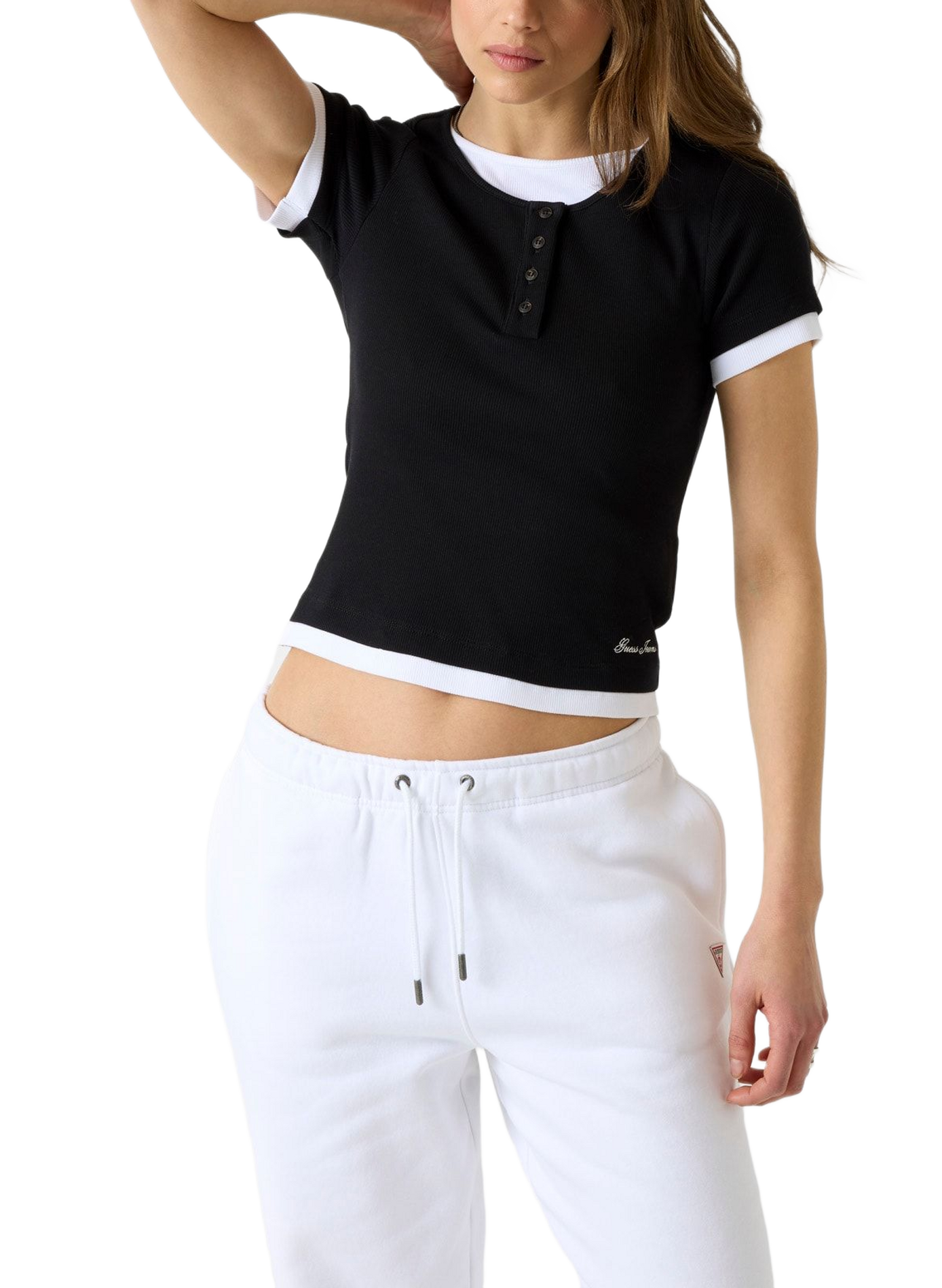 Tee-shirt col rond en coton mélangé GUESS Noir