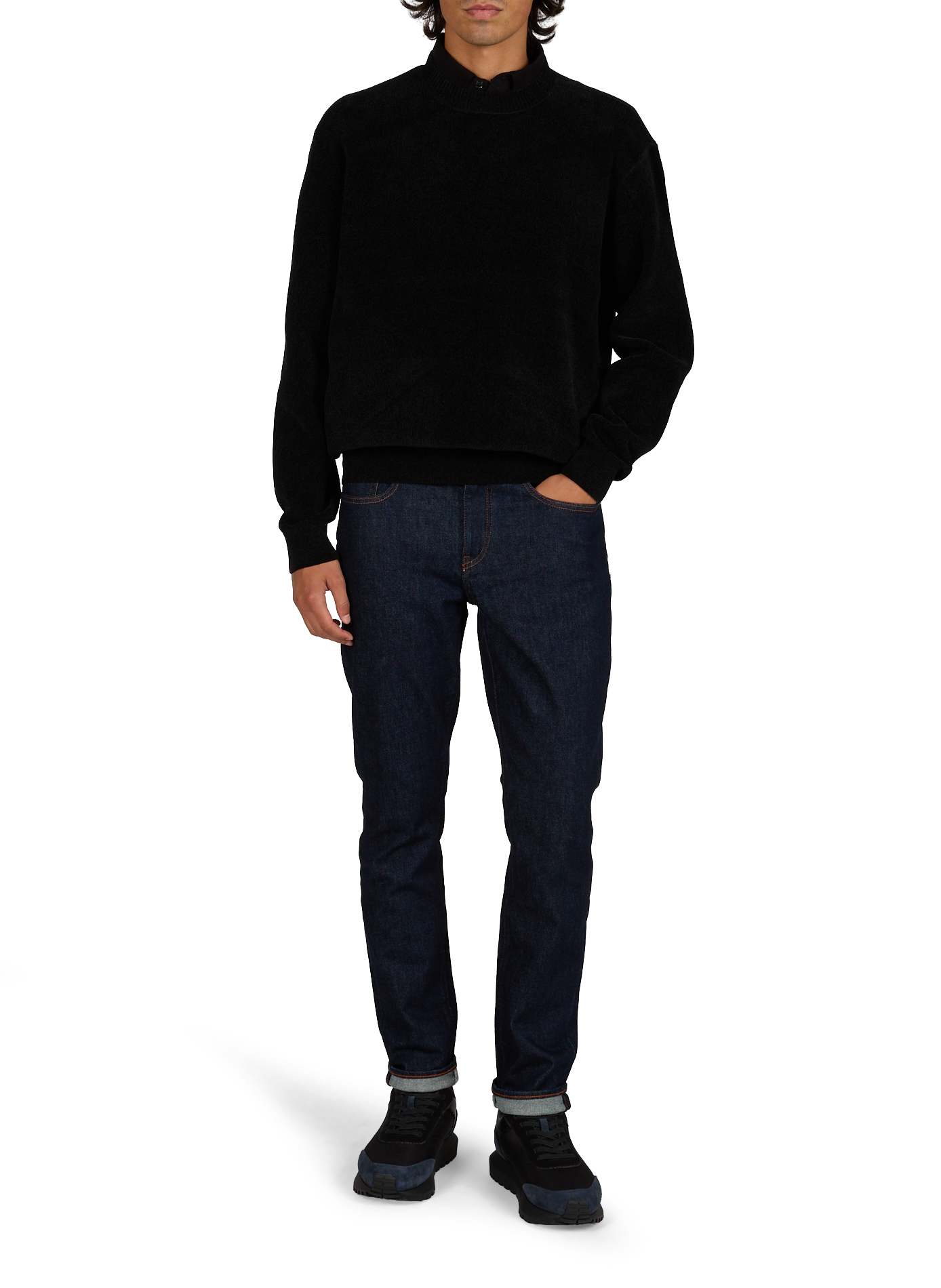 Fluffy recht gesneden trui met ronde hals ARMANI EXCHANGE Zwart