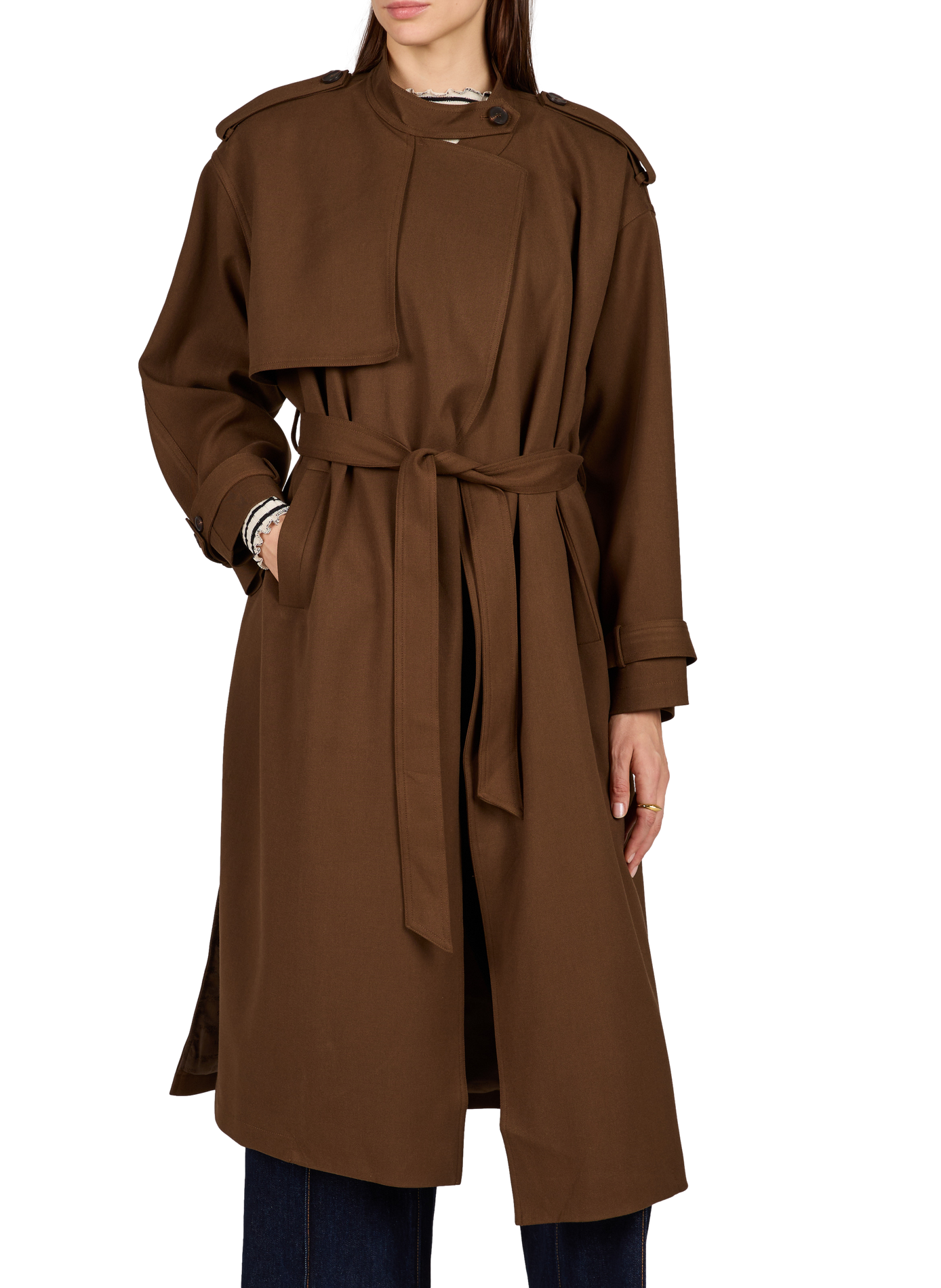 Long belted coat SUNCOO Brown
