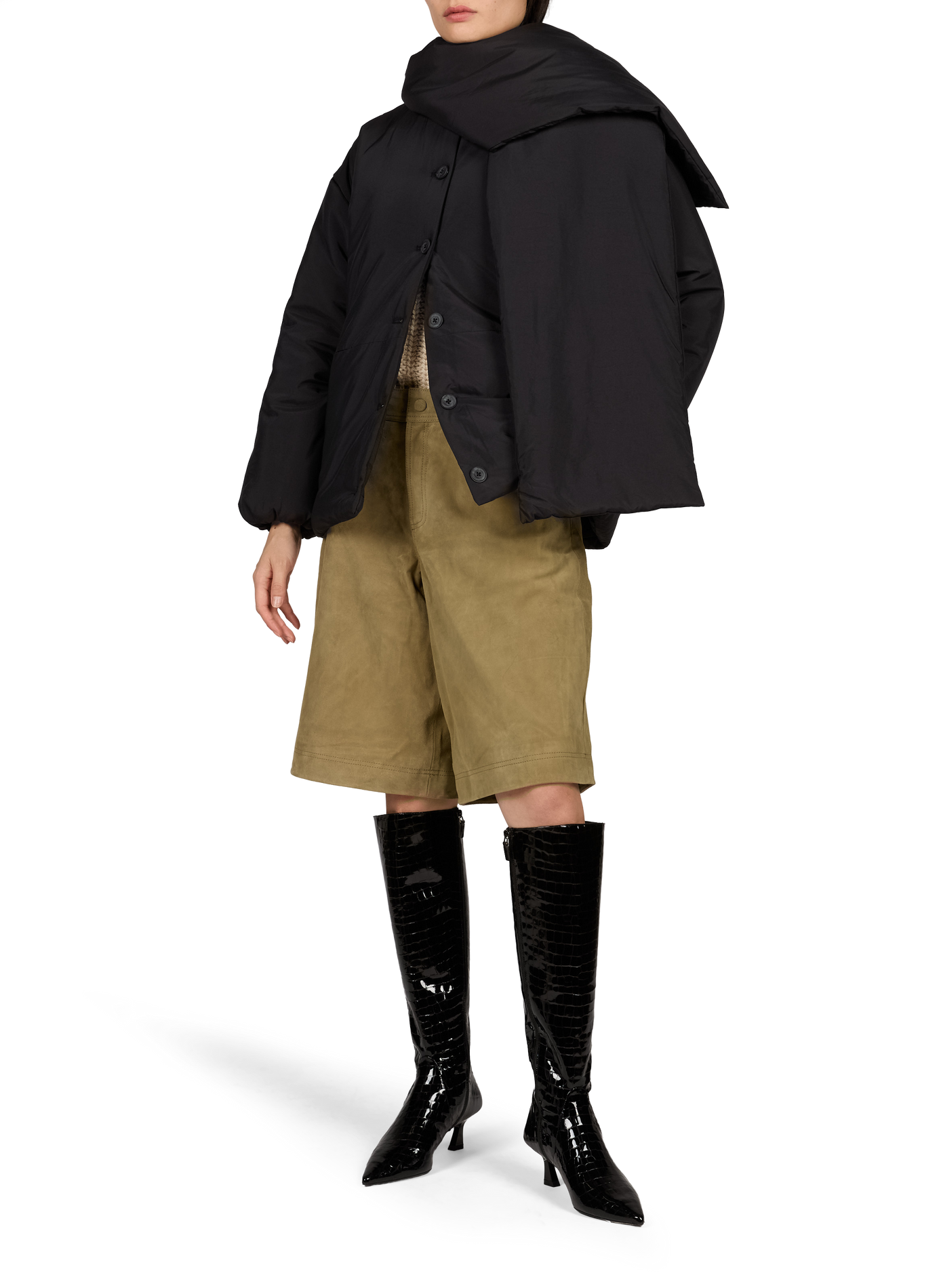 Weit geschnittene Jacke mit einfarbigem Schal OBJECT Schwarz