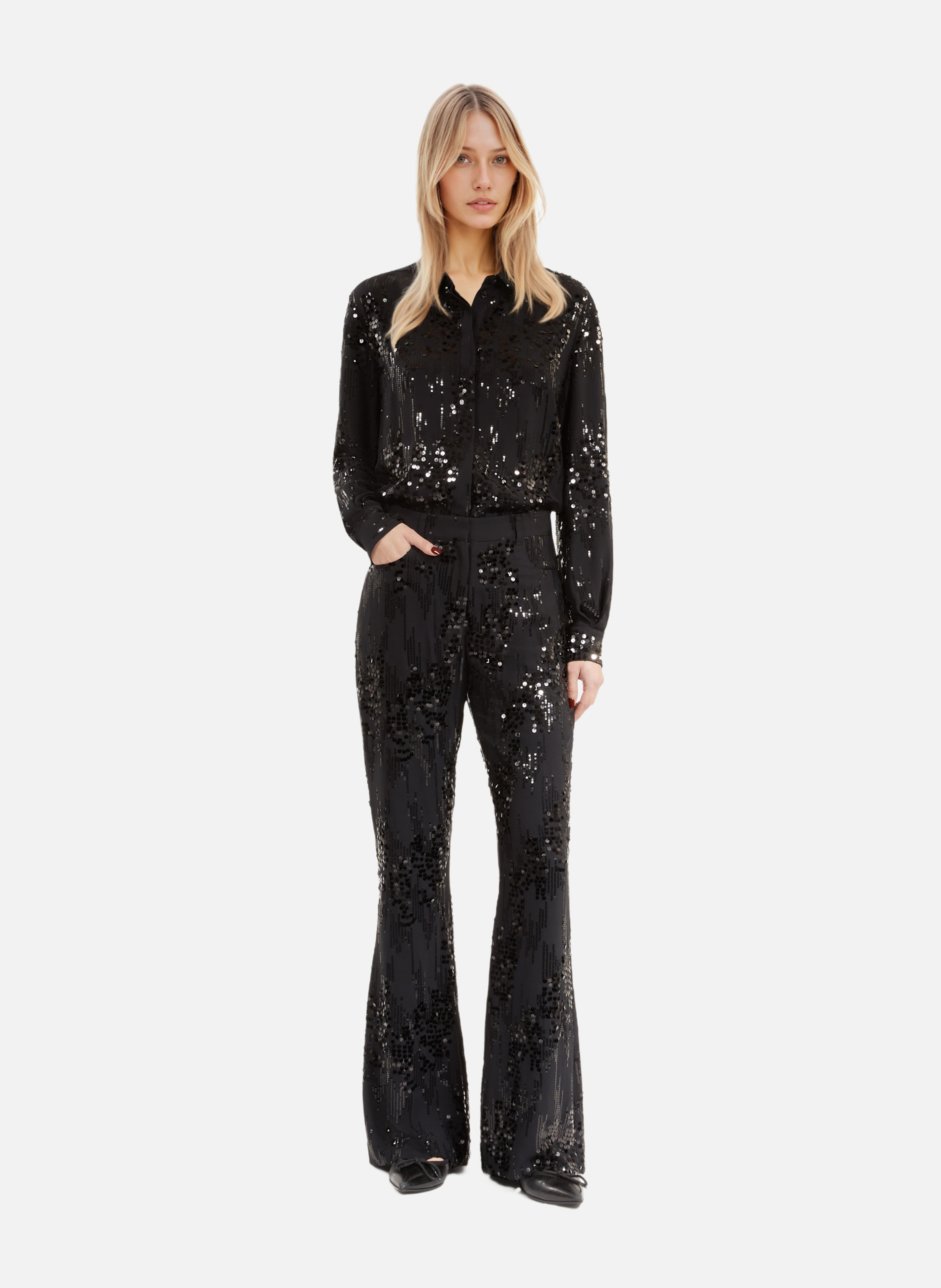 Pantalon flare à sequins THE KOOPLES Noir