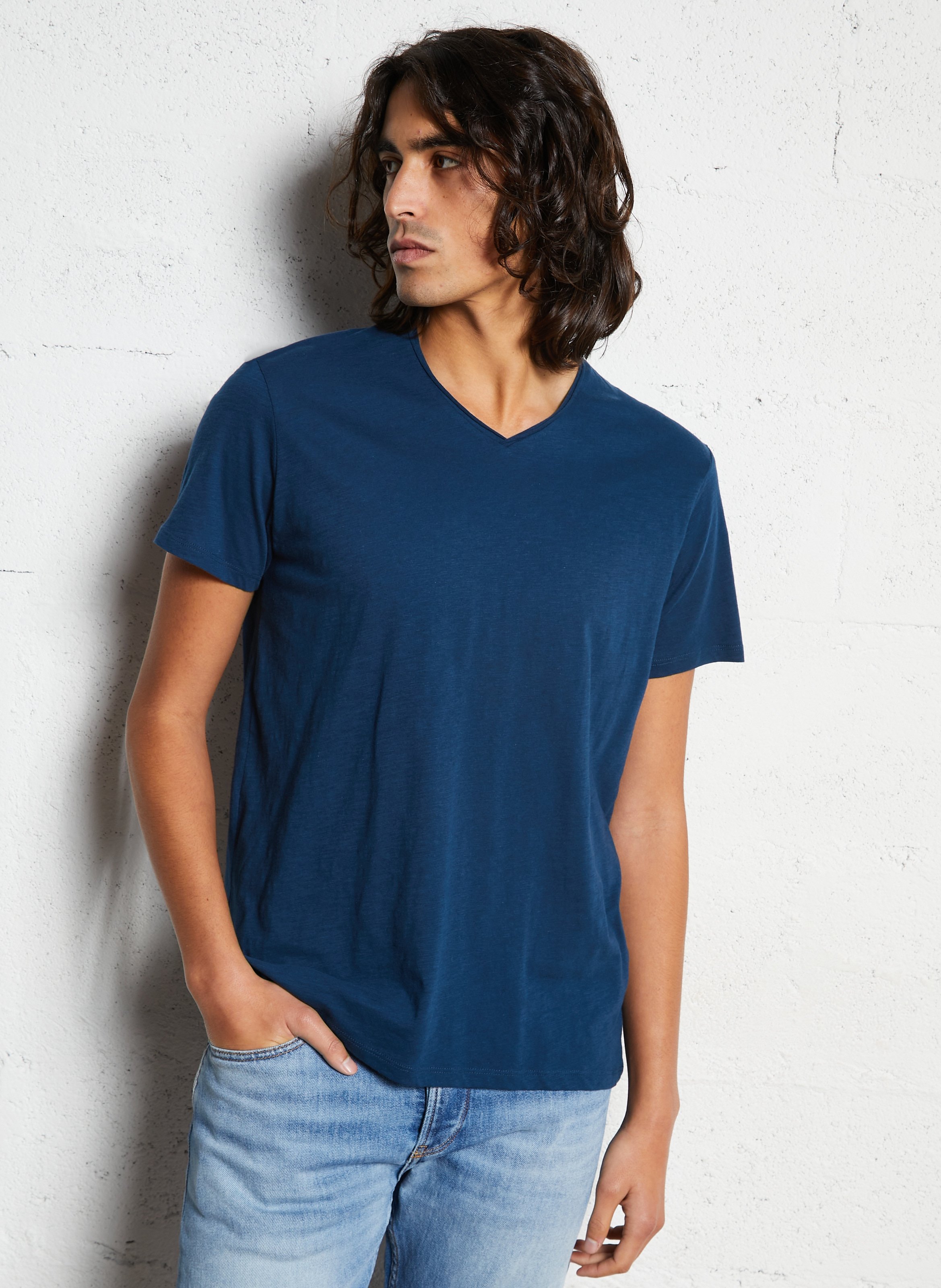 Tee-shirt col v en coton IKKS Bleu