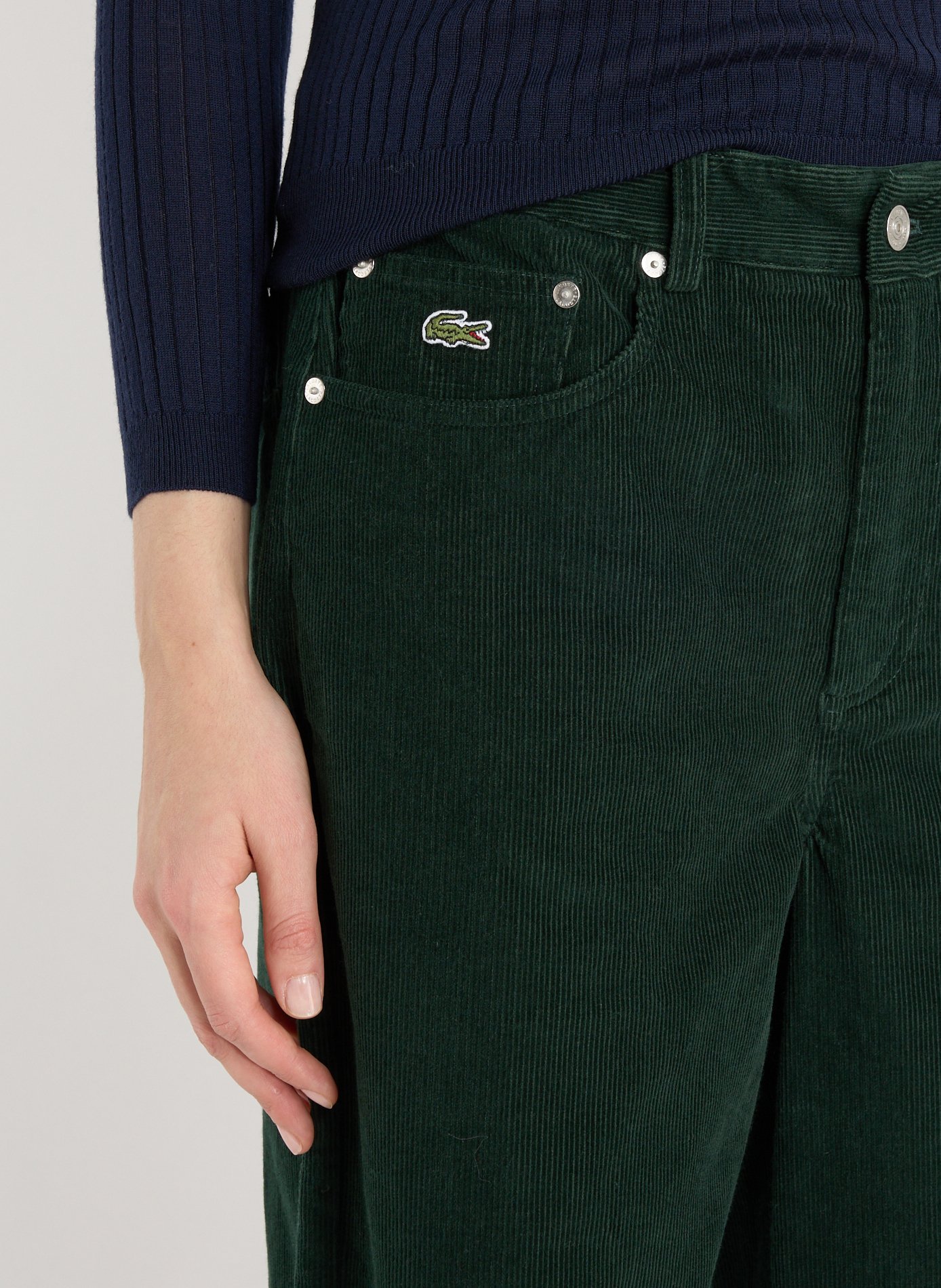 Pantalon large en velours côtelé de coton LACOSTE Vert
