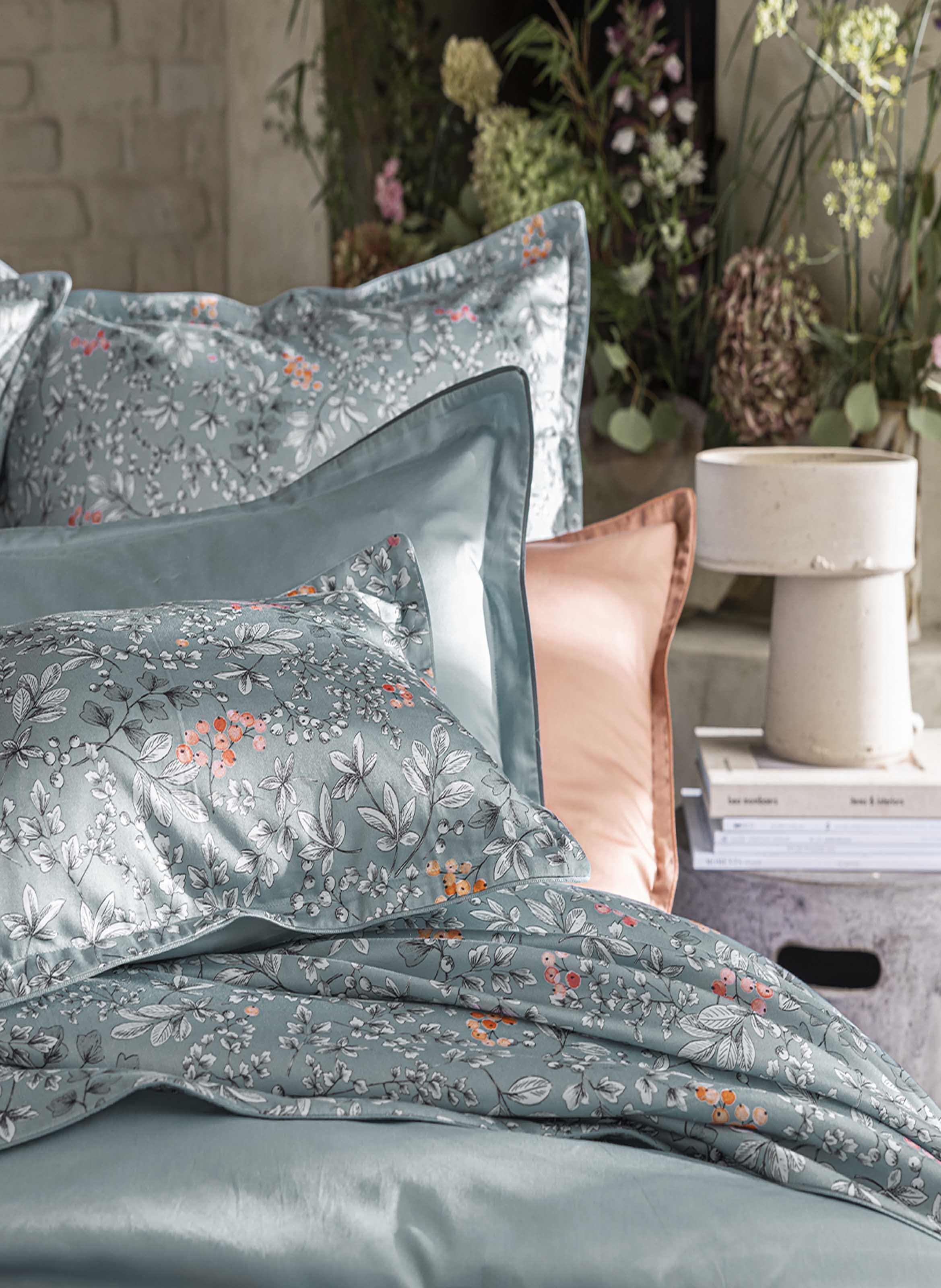 Housse de couette imprimée en satin de coton bio, cueillette ALEXANDRE TURPAULT Bleu