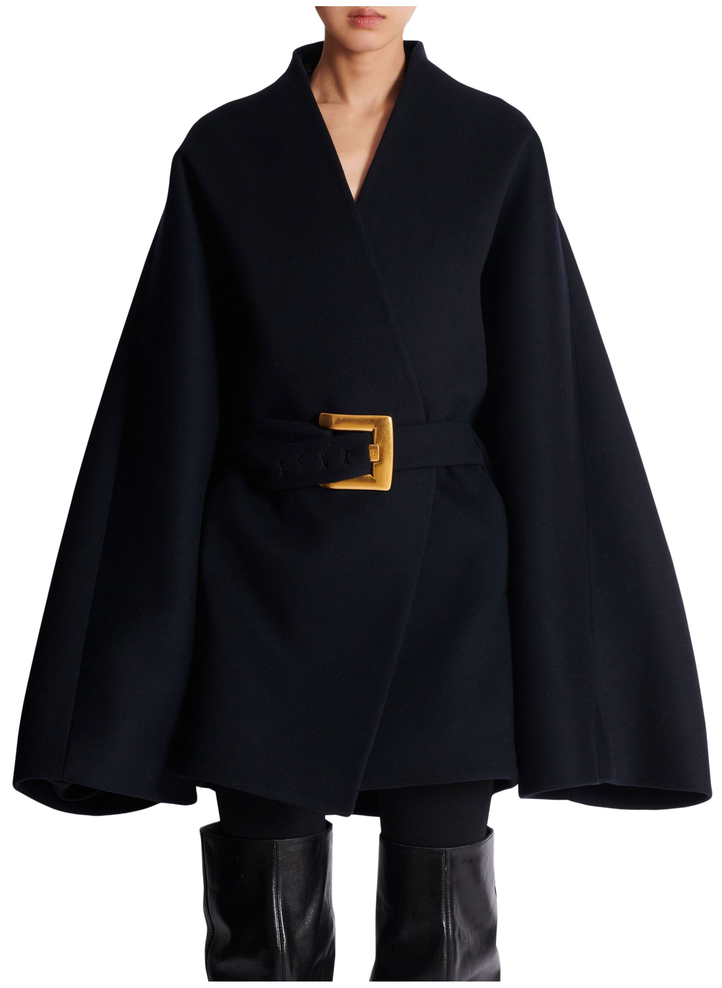 Manteau portefeuille court en laine BALMAIN Bleu