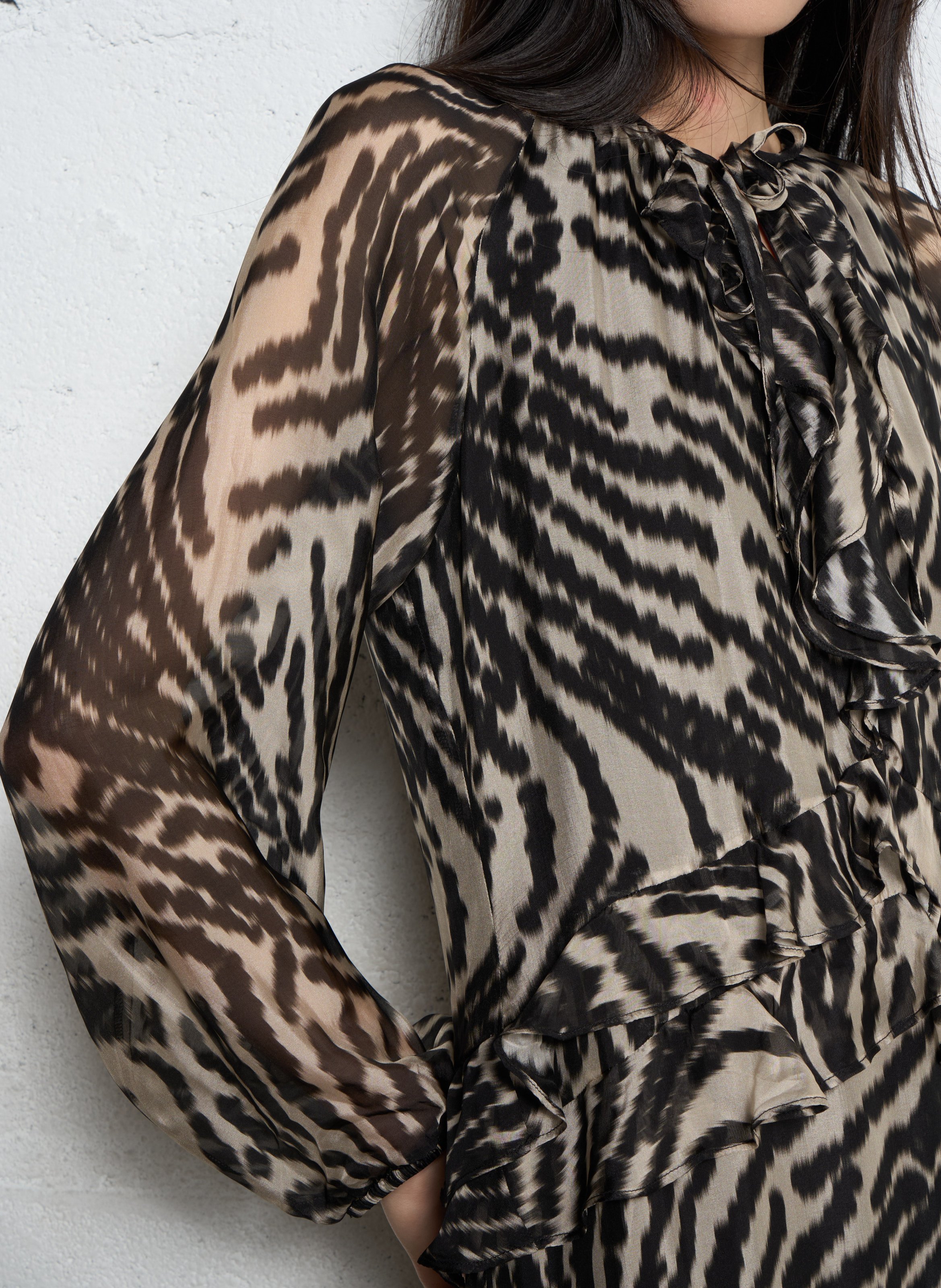 Robe midi col v imprimée IKKS Noir