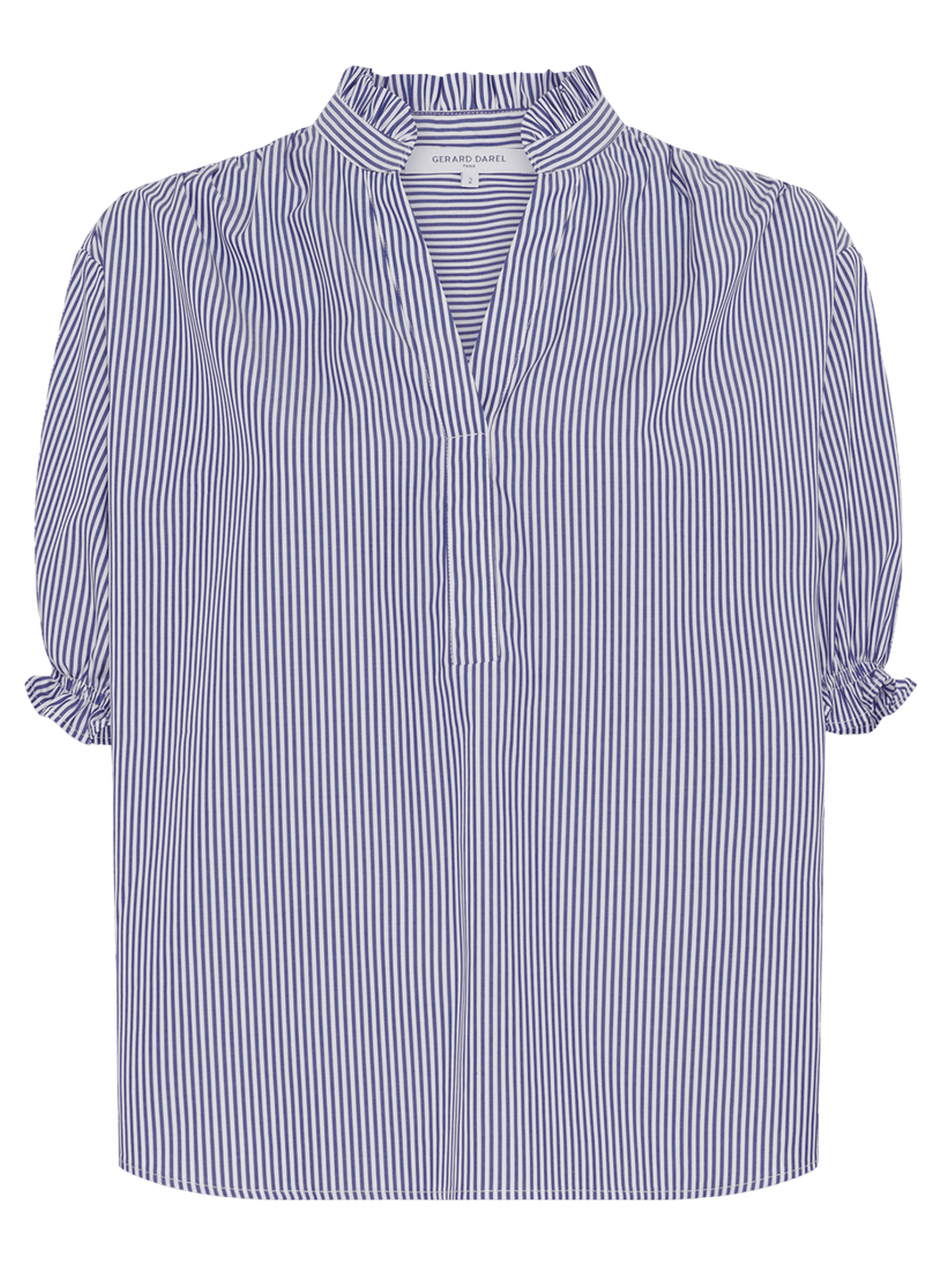 Blouse rayée à volants en popeline -  clee GERARD DAREL Bleu