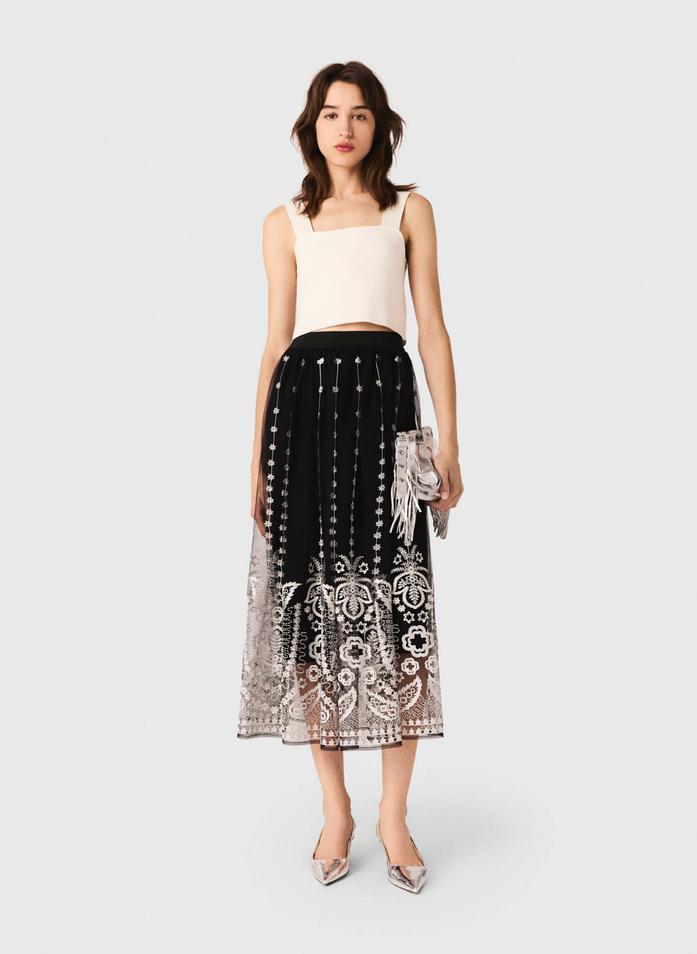 Top court col carré MAJE Beige