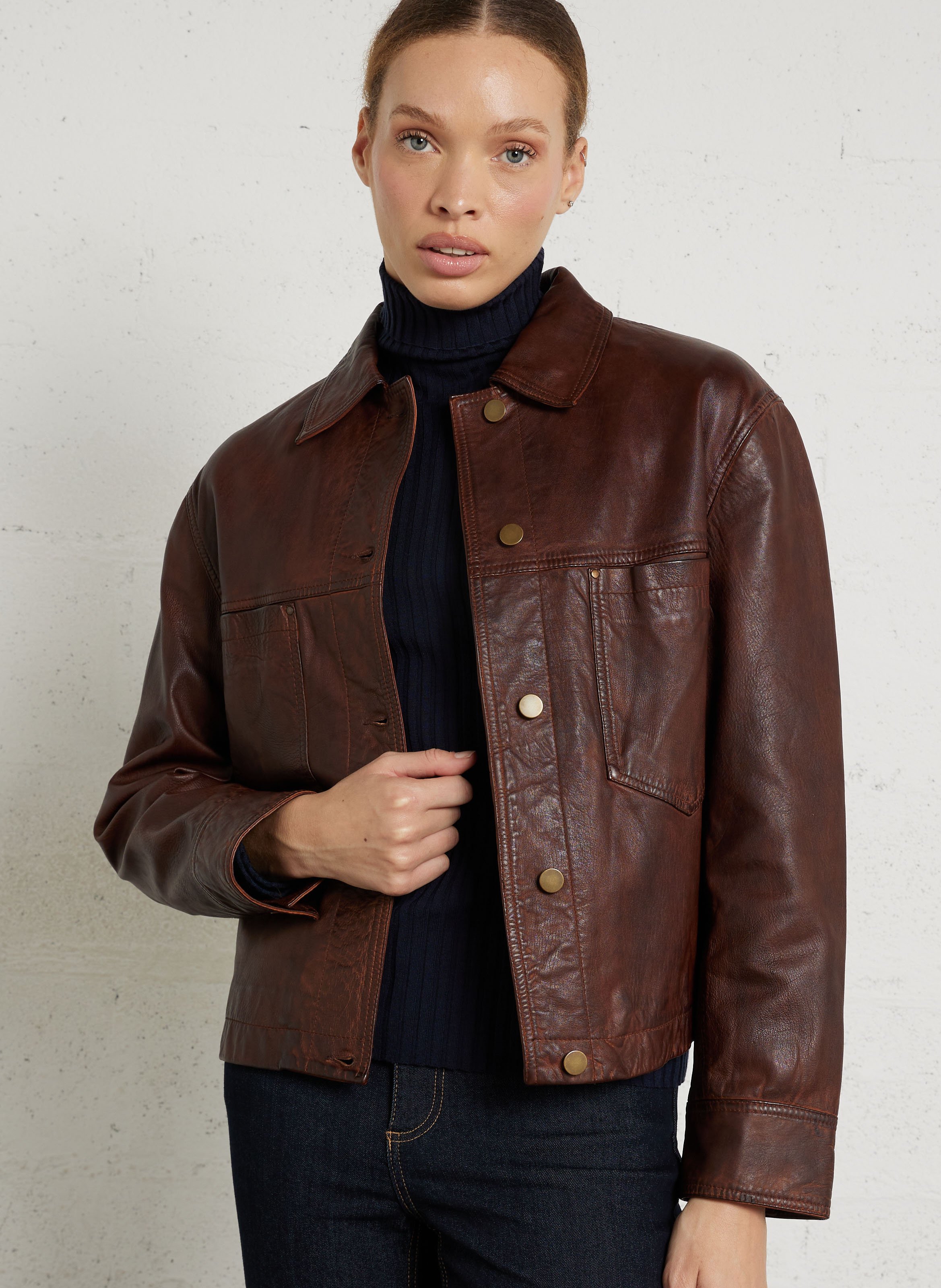 Veste droite boutonnée en cuir carla MAISON 123 Rouge