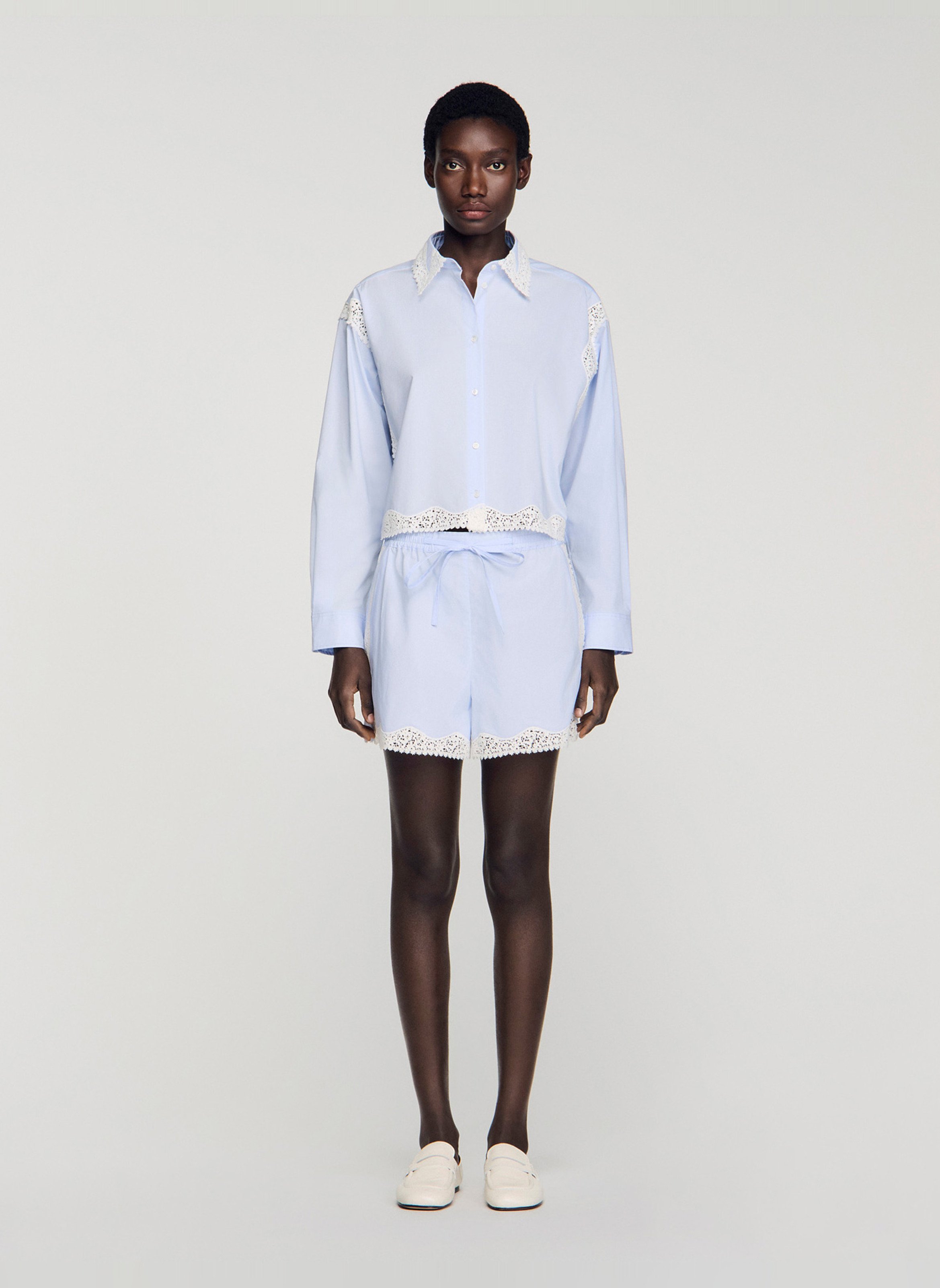 Chemise droite col classique en coton SANDRO Bleu