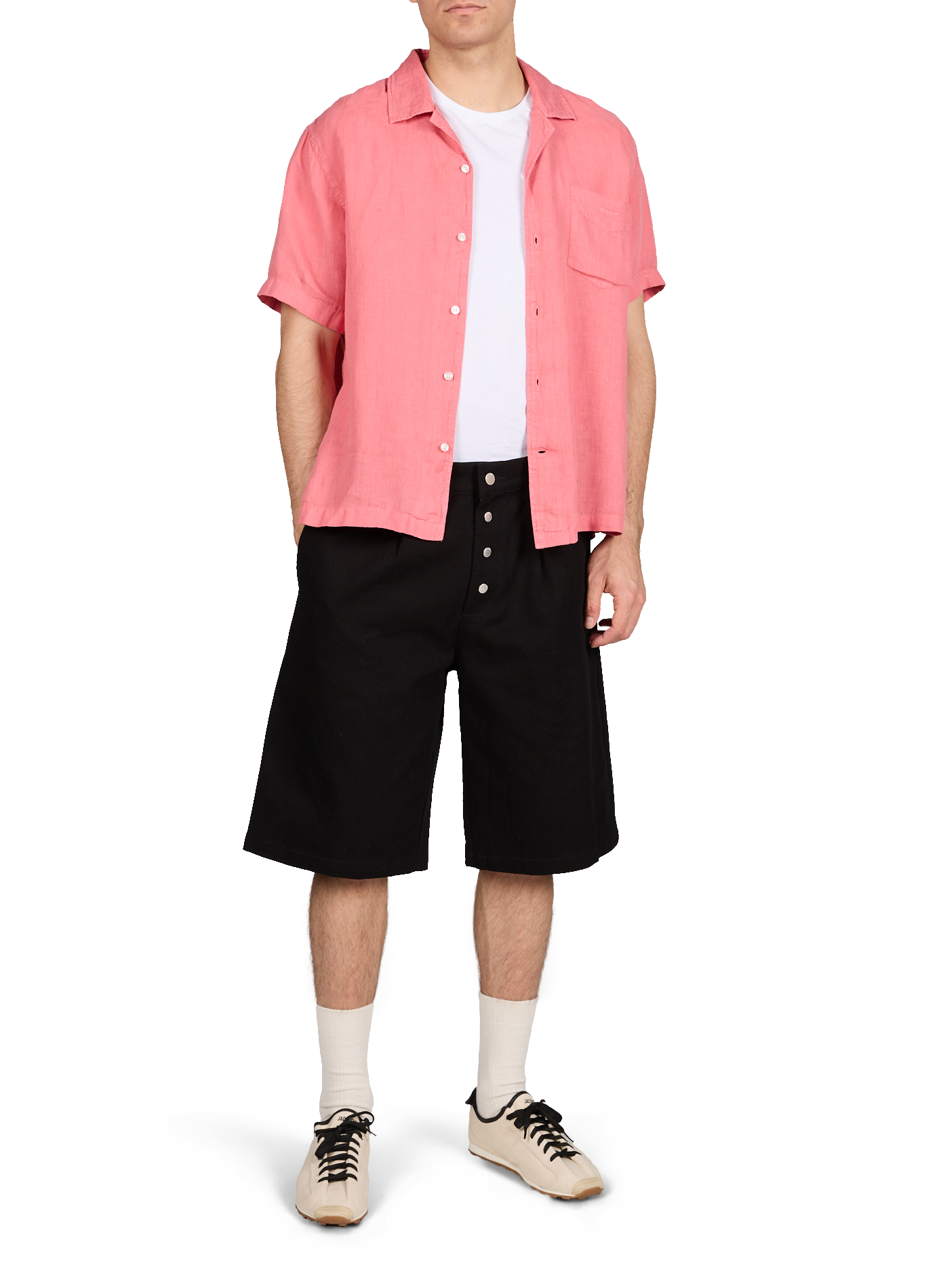 Chemise droite manches courtes en lin GANT Rose