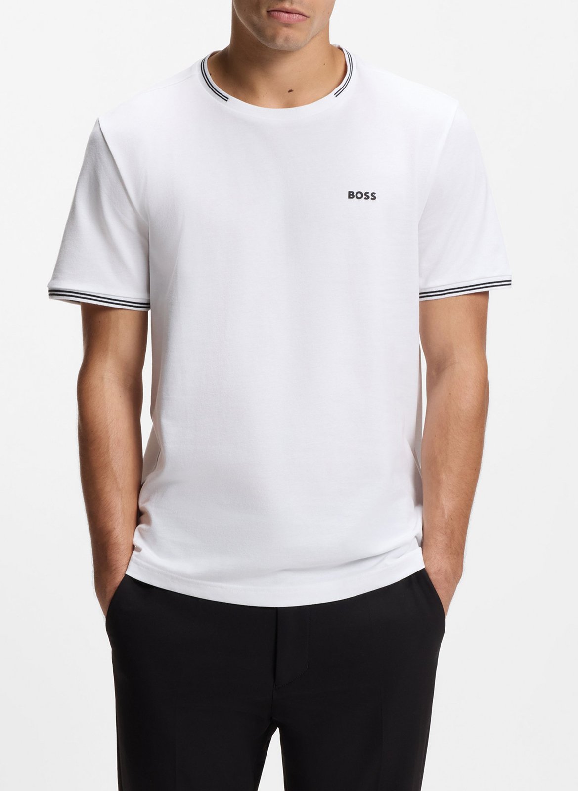 Tee-shirt col rond en coton mélangé BOSS Blanc