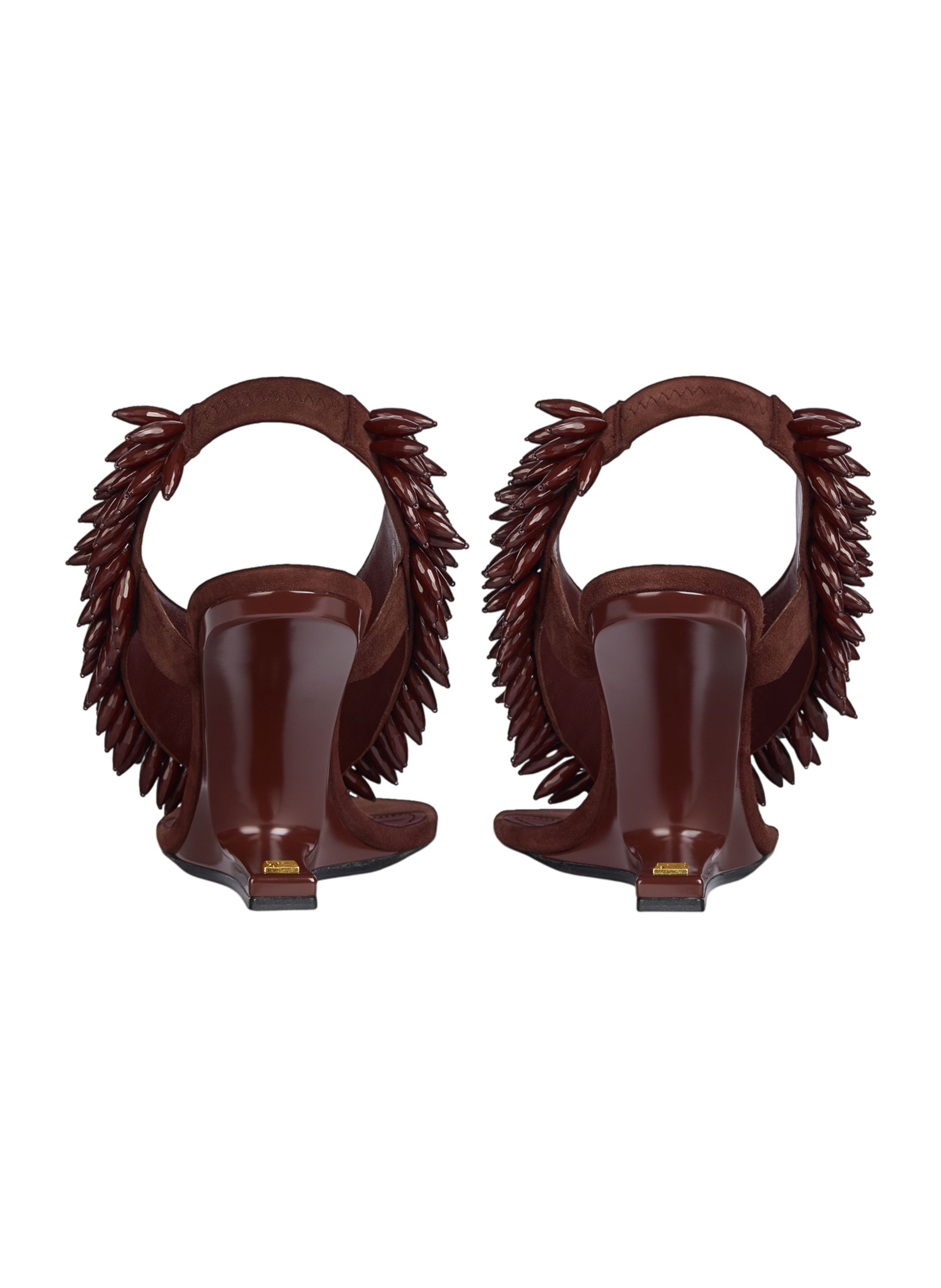 Sandales no wedge en cuir suédé et perles BALMAIN Marron