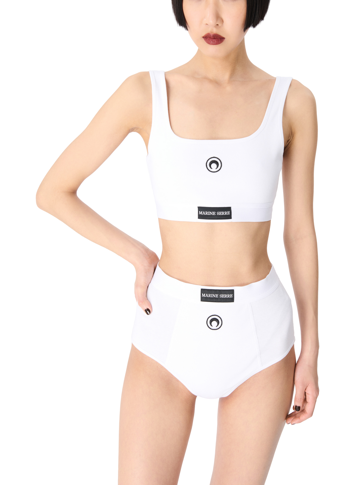 Sportbeha van stretchjersey met maanlogo MARINE SERRE Wit
