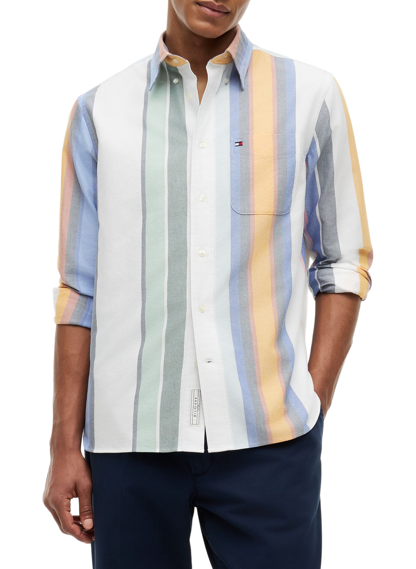 Cotton striped shirt with a button-down collar TOMMY HILFIGER White