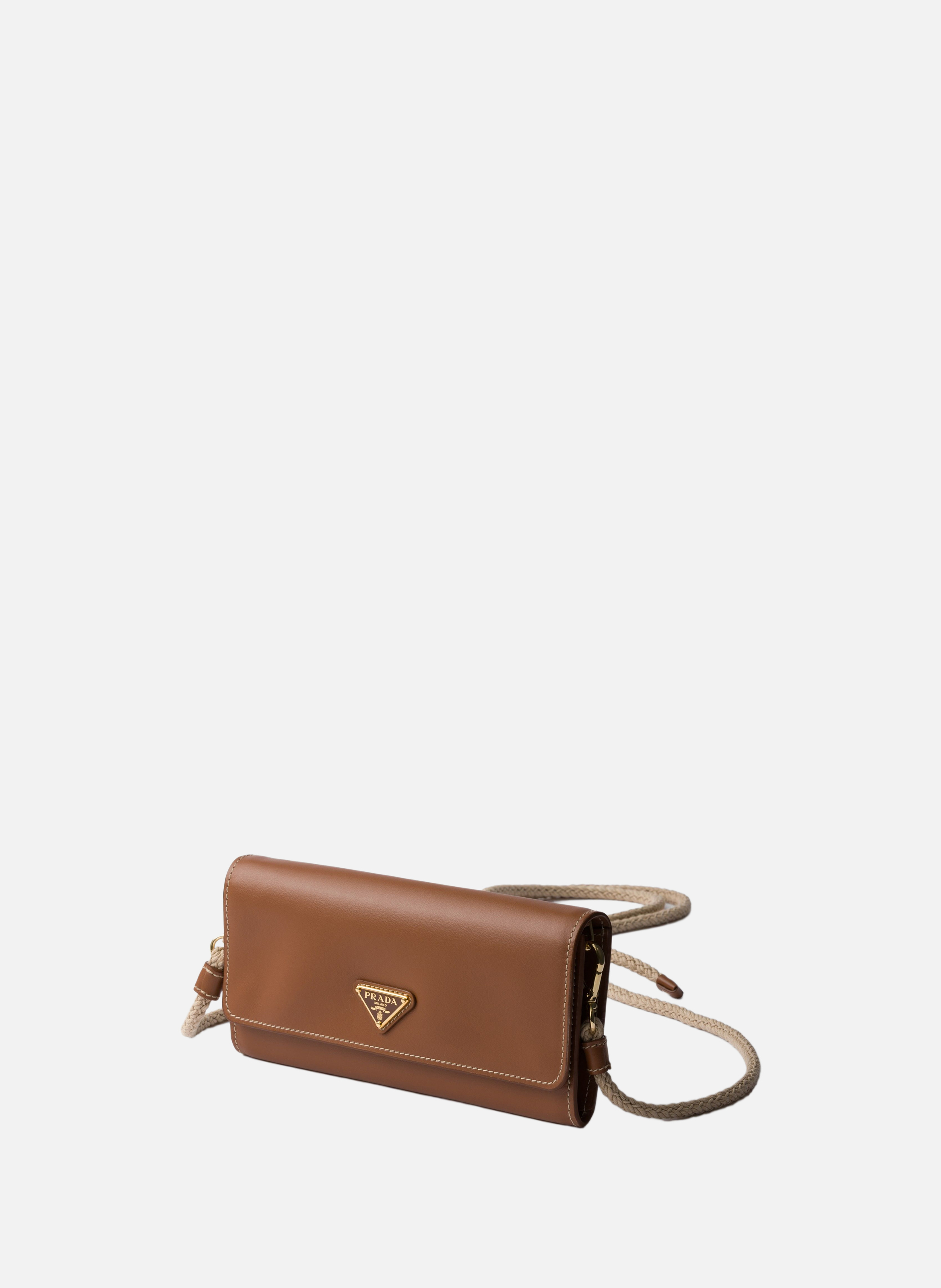 Porte-monnaie en cuir avec bandoulière PRADA Marron