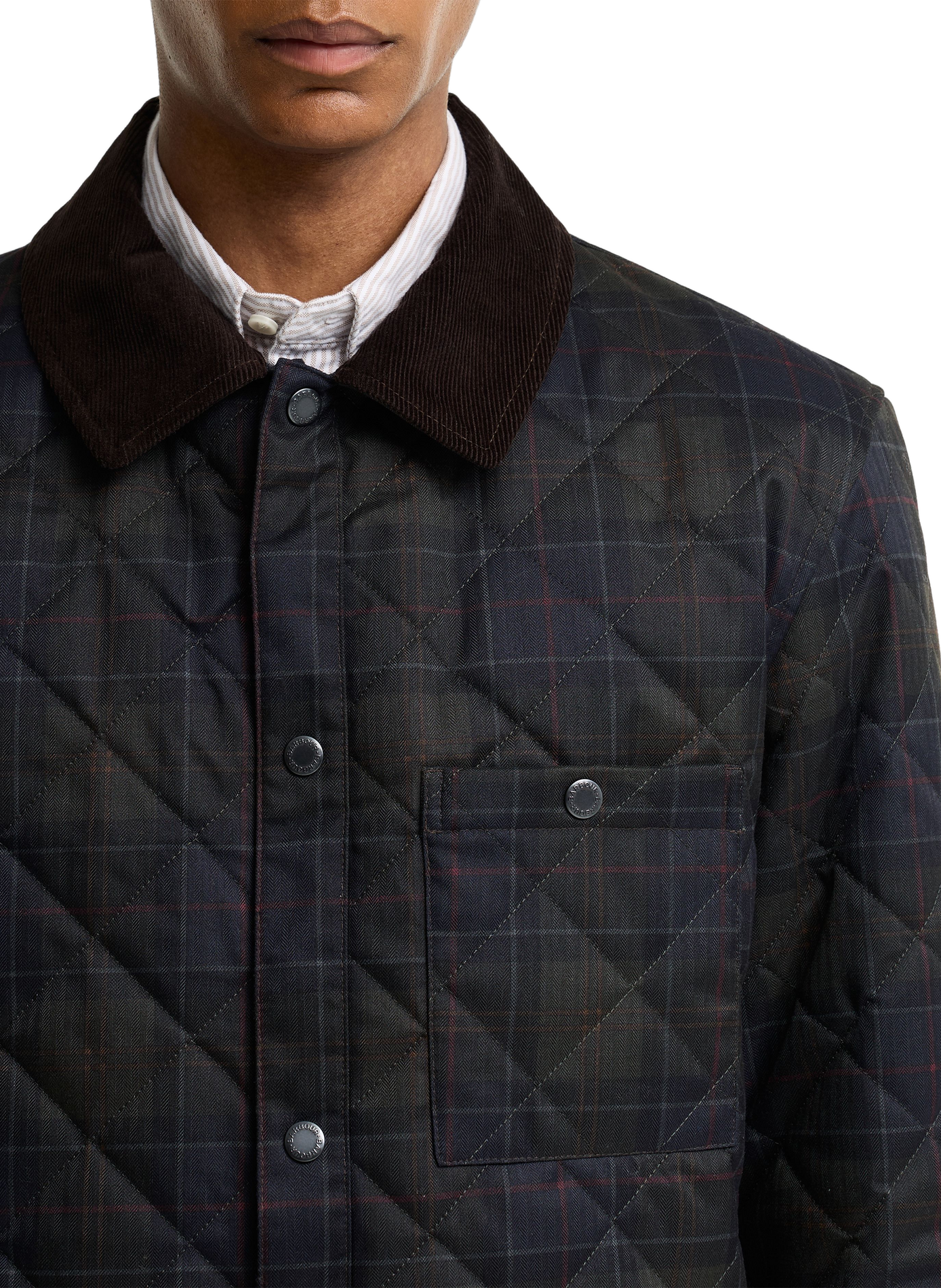 Straight quilted jacket with classic collar in check pattern BARBOUR Multicolour