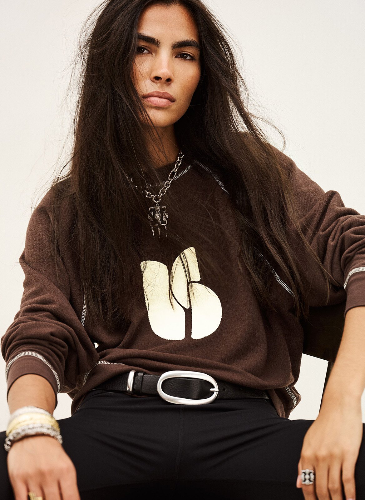 Grote sweater met bedrukt logo in een katoenmix bart BA&SH Bruin