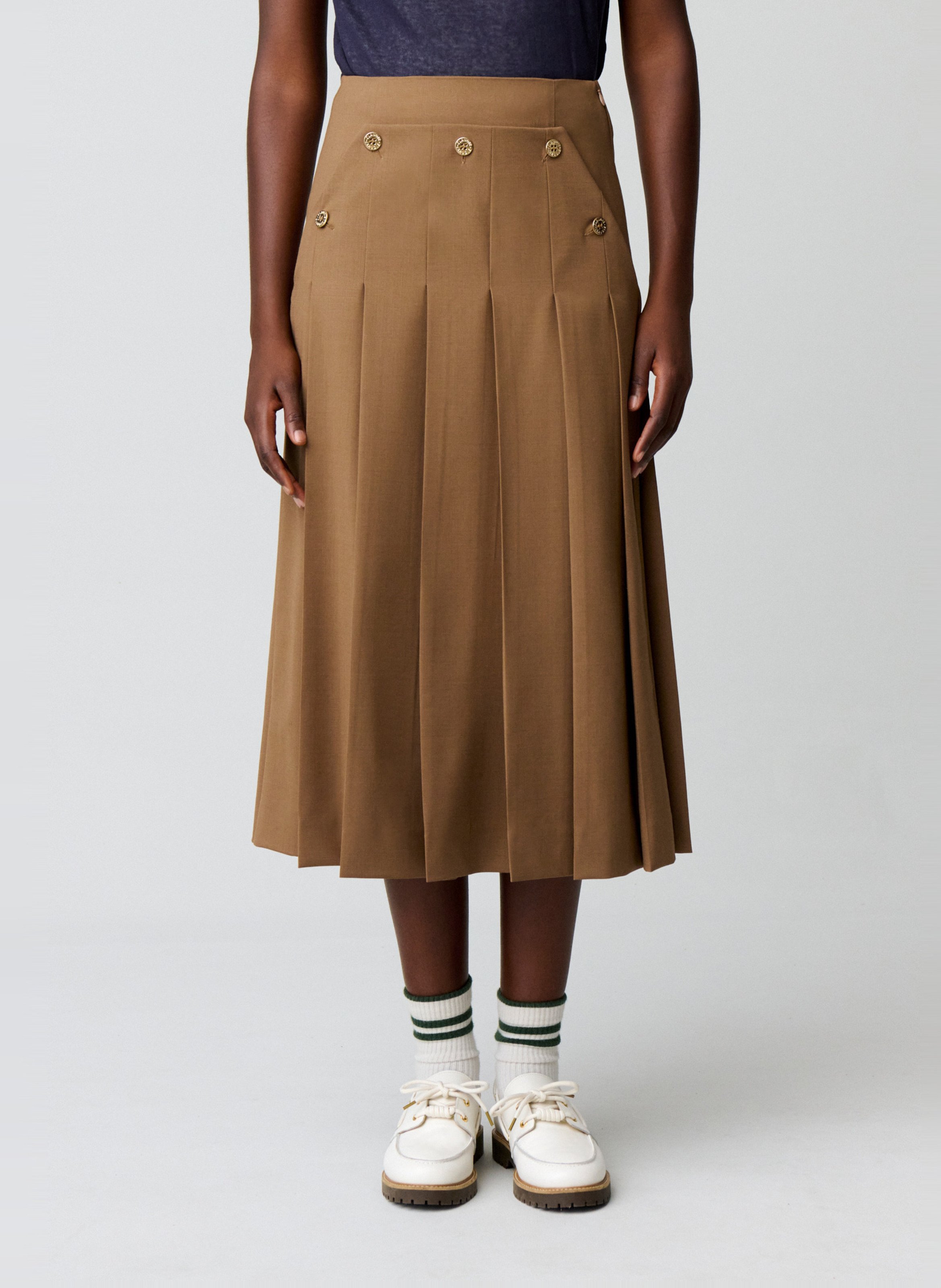 Jupe midi plissée unie CLAUDIE PIERLOT Beige