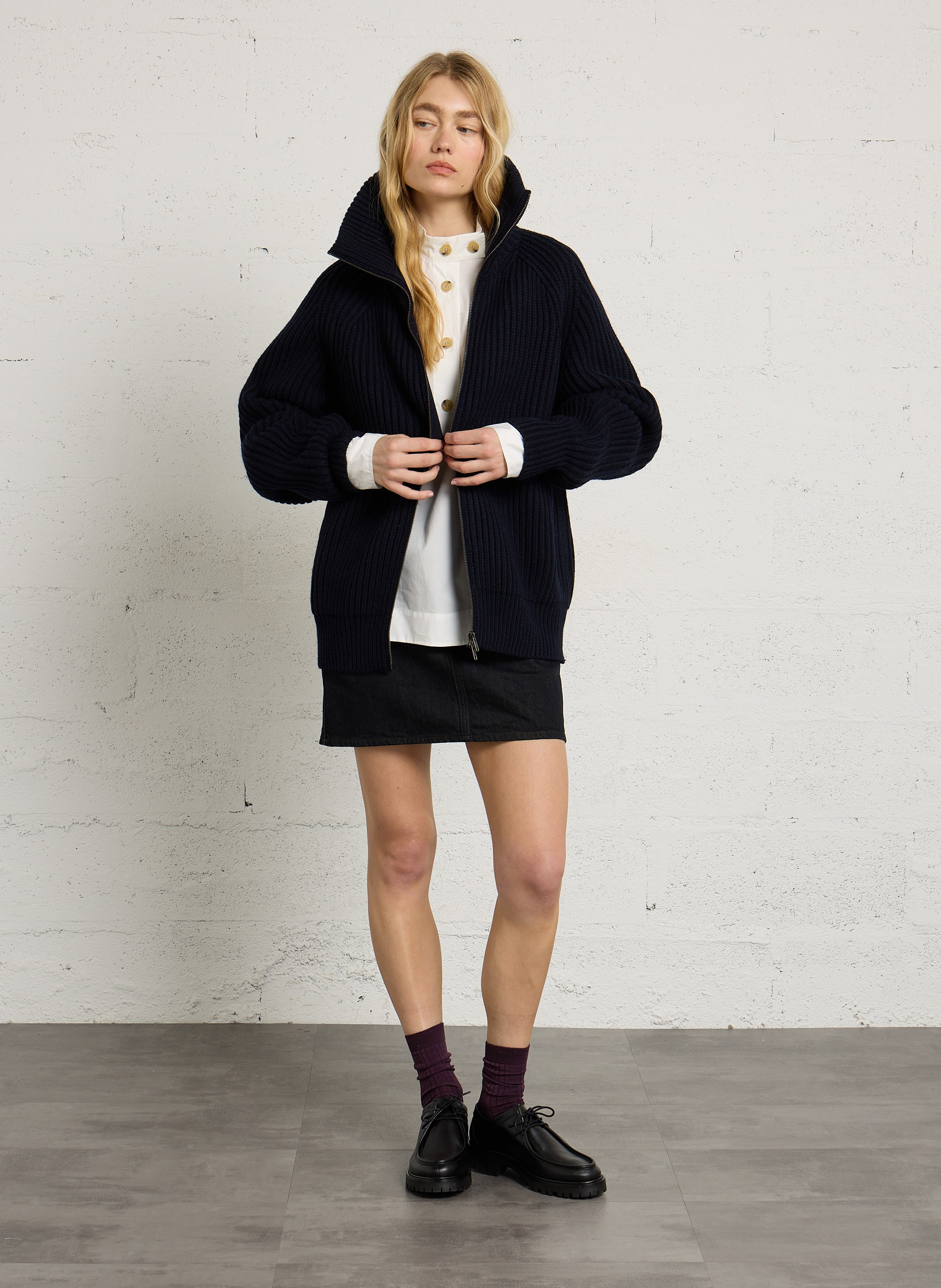 Gilet ample col montant en laine jasper SOEUR Bleu