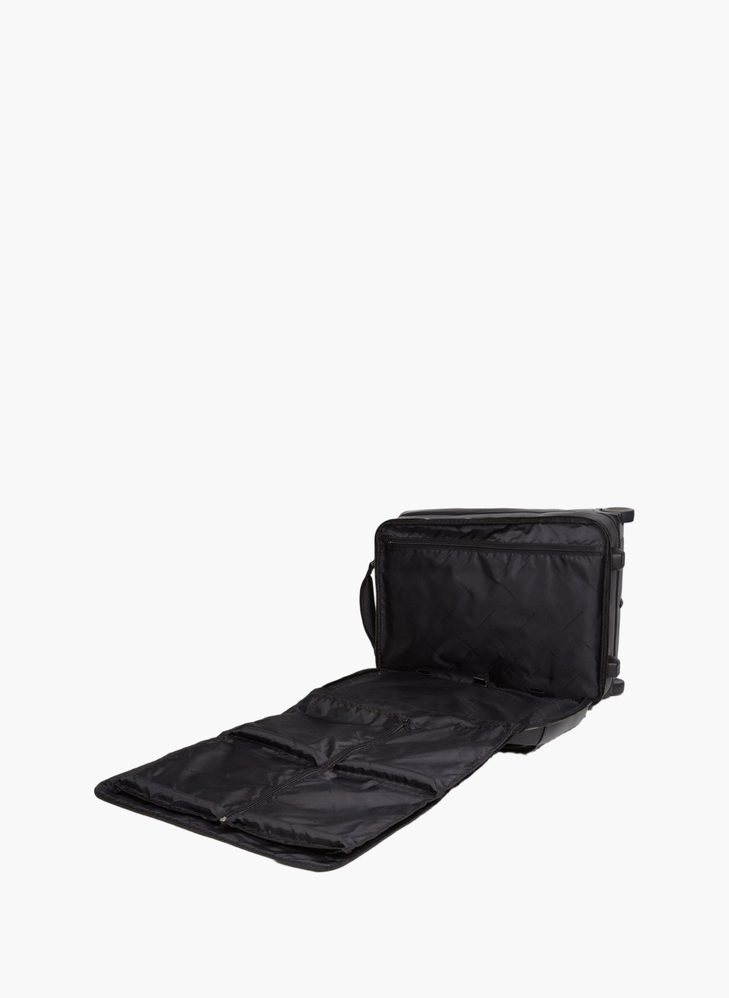 Leather cabin suitcase with garment sleeve PIQUADRO Black