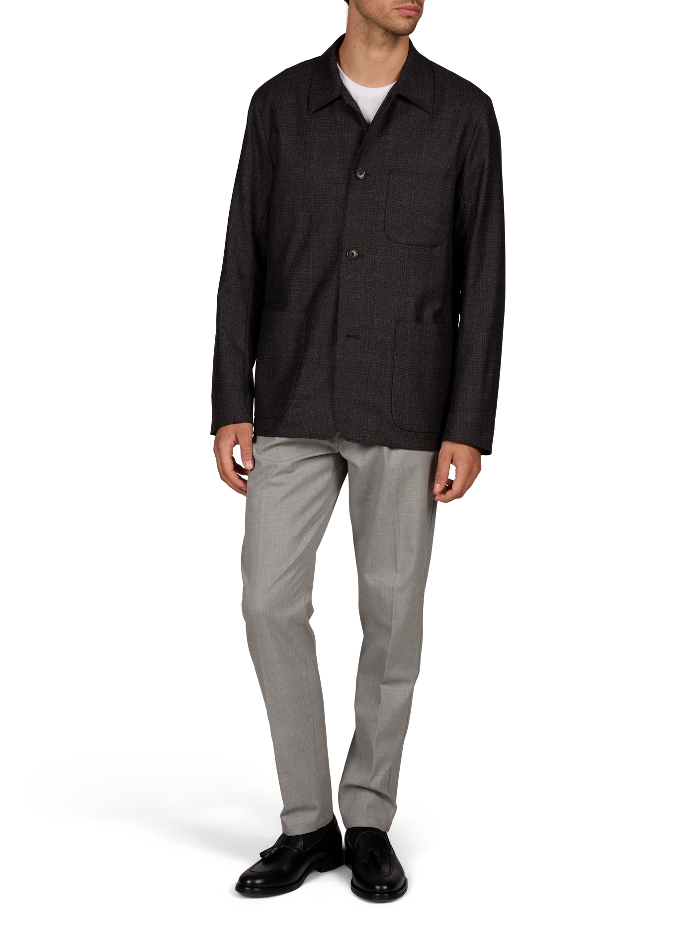 Veste droite col classique à carreaux en laine PAUL SMITH Gris