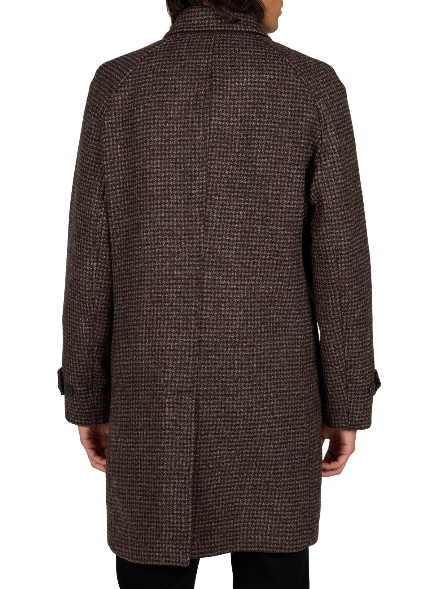 Manteau droit col classique motif pied-de-poule en laine mélangée HACKETT Marron