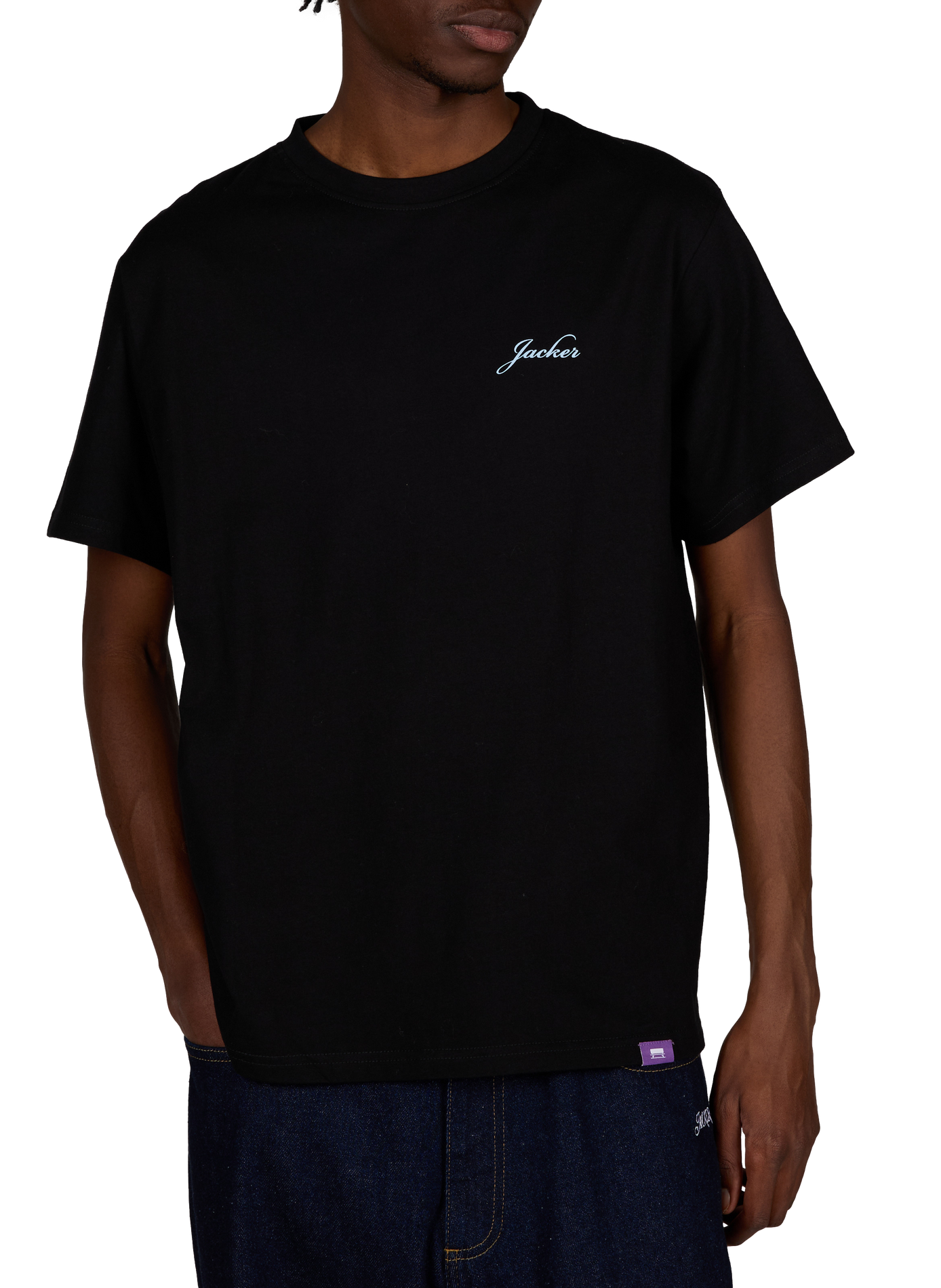 T-shirt droit sérigraphié en coton JACKER. Noir