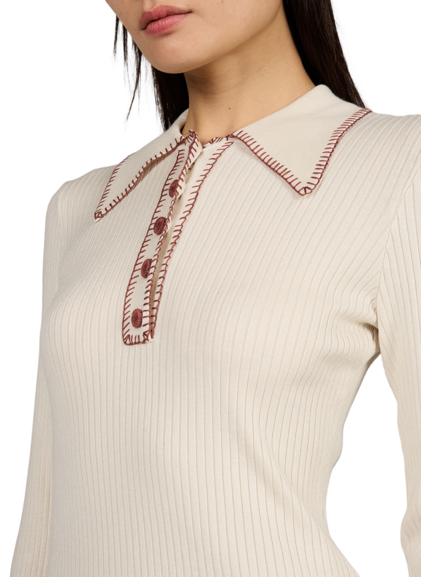 Figurnaher Polopullover aus Rippstrick VILA Beige