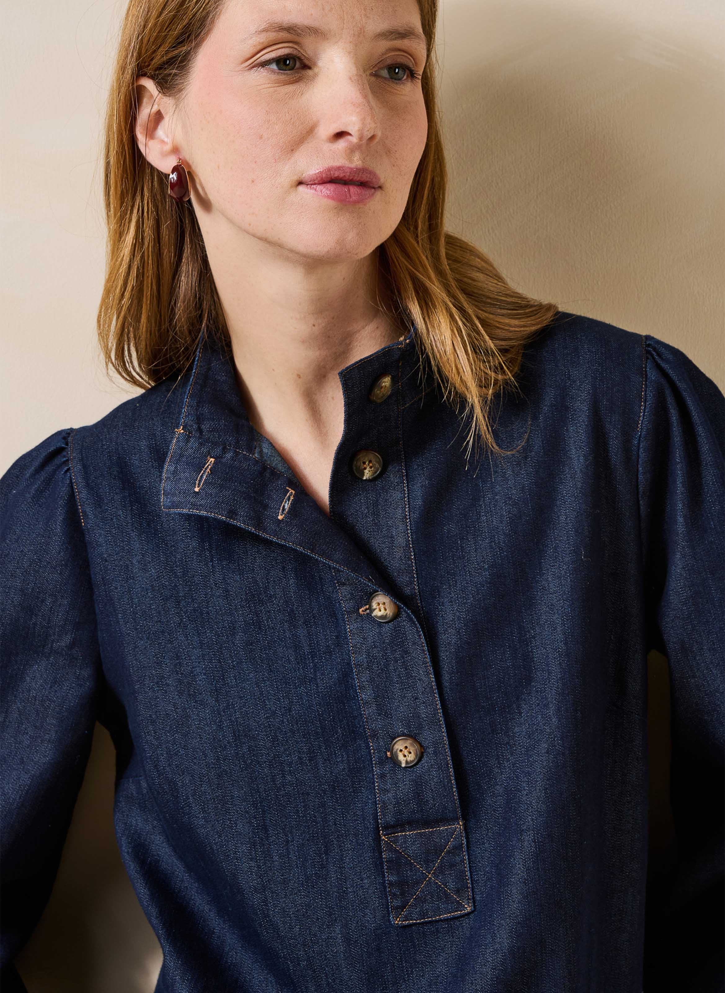 Korte denimjurk met losse pasvorm van katoenmix LA FEE MARABOUTEE Blauw