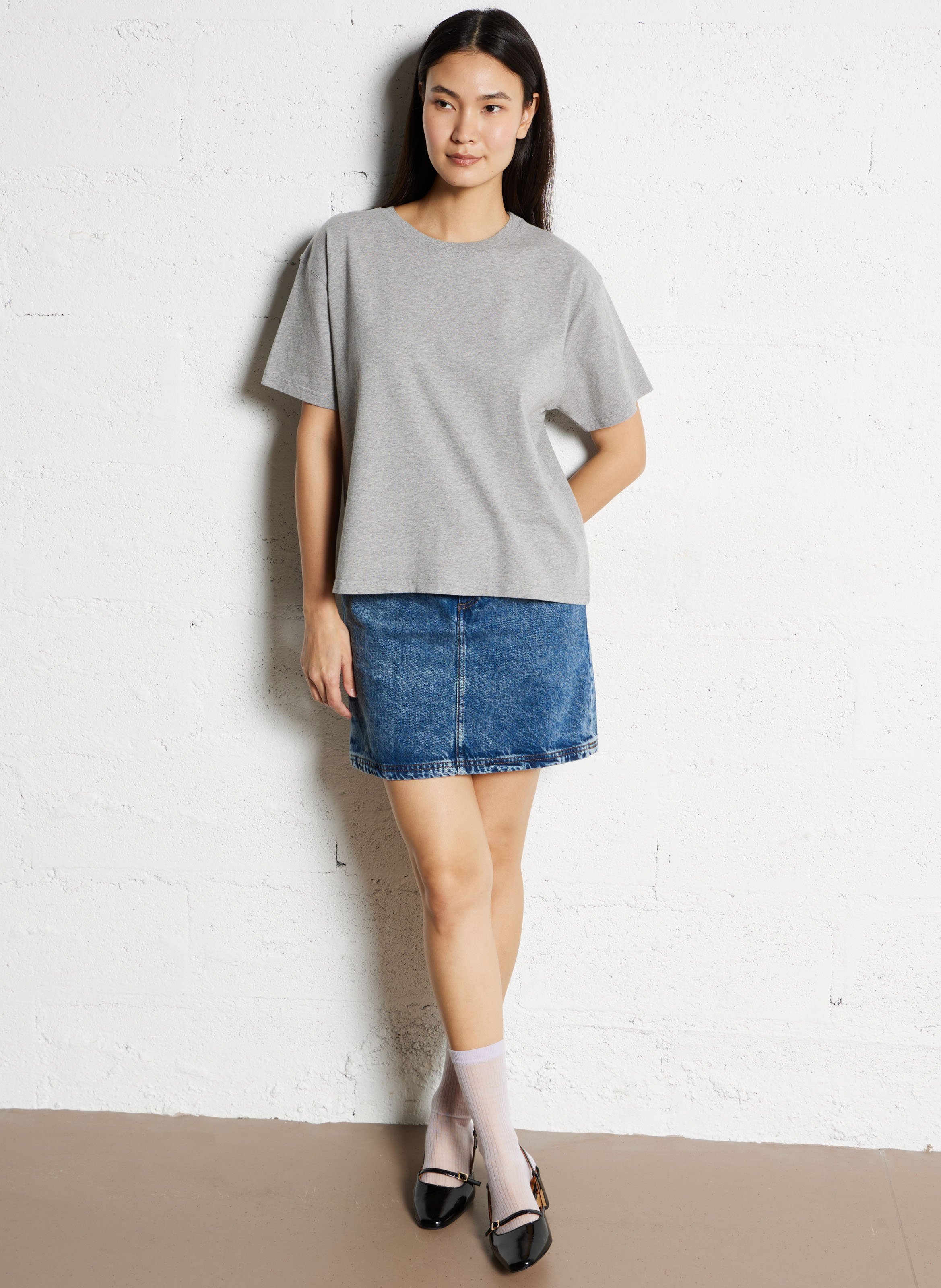 Tee-shirt ample col rond en coton fizvalley AMERICAN VINTAGE Gris
