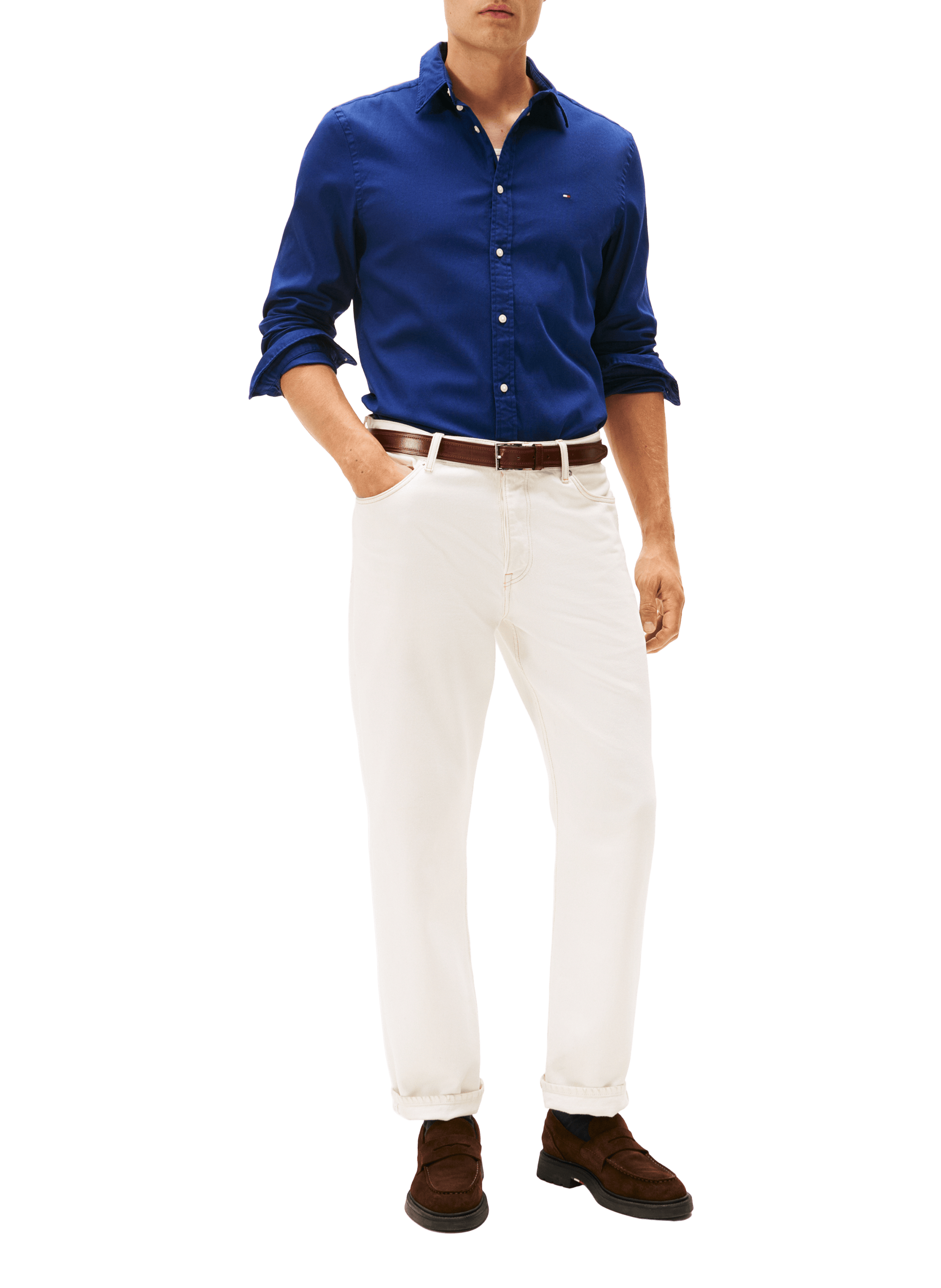 Shirt with American collar in blended cotton TOMMY HILFIGER Blue