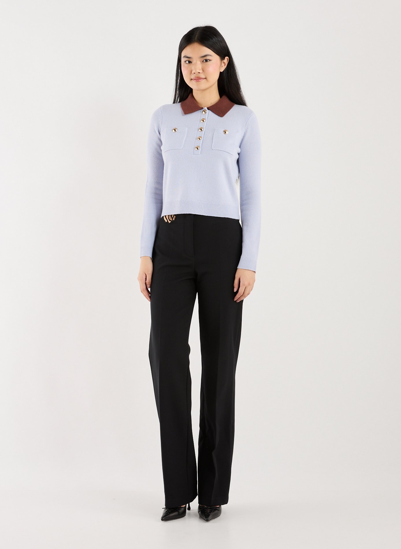 Classic wool and alpaca blend crew neck top SELF PORTRAIT Blue