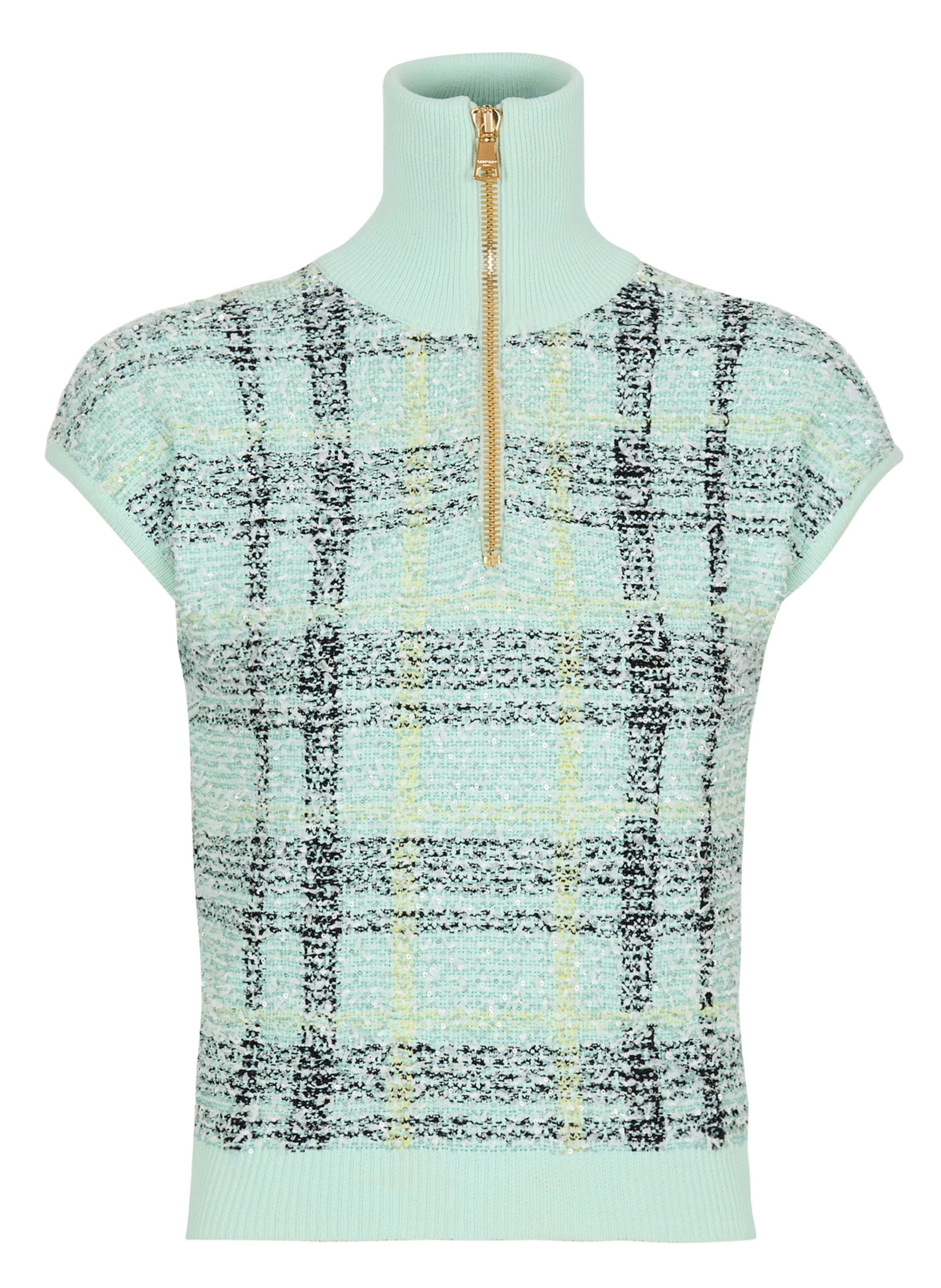 Top sans manche en tweed tartan BALMAIN Vert