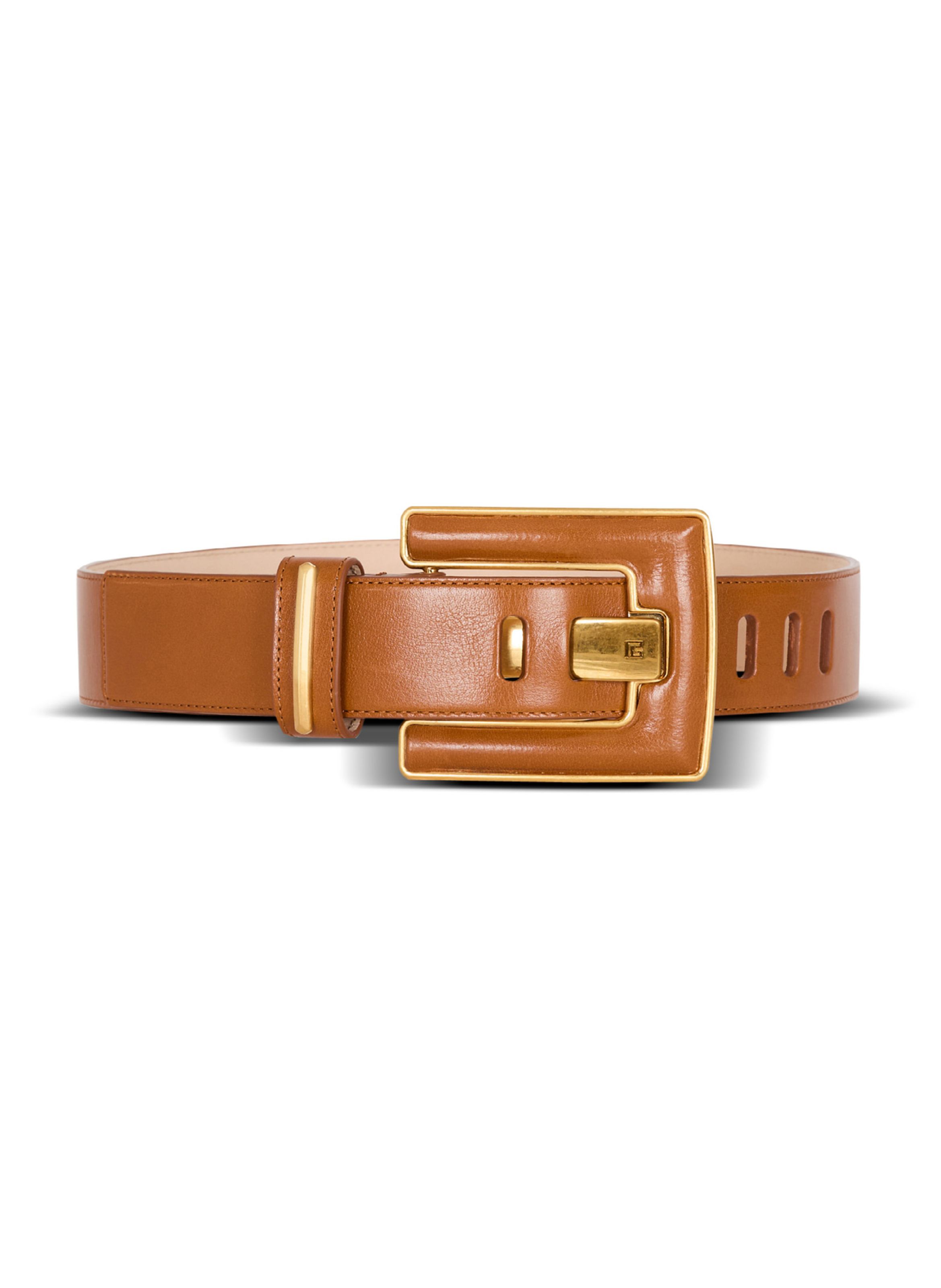 Ceinture anthem en cuir de veau BALMAIN Marron